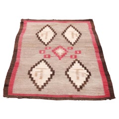 Southwestern American Indian Navajo Hand Woven Wool Rug with Cacti, 20th C