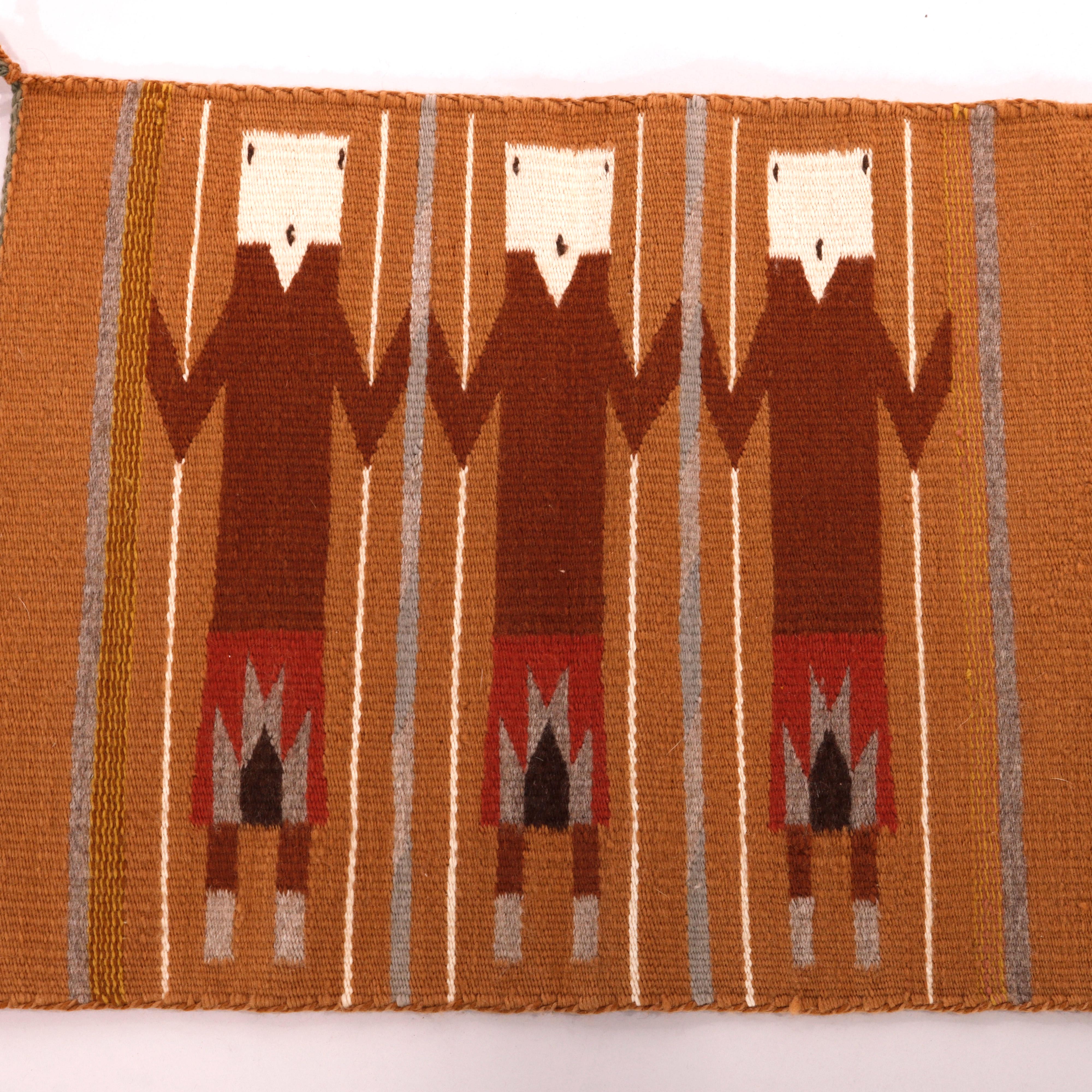 Hand-Woven Southwestern American Indian Navajo Triple Yei Hand Woven Wool Rug, 20th C