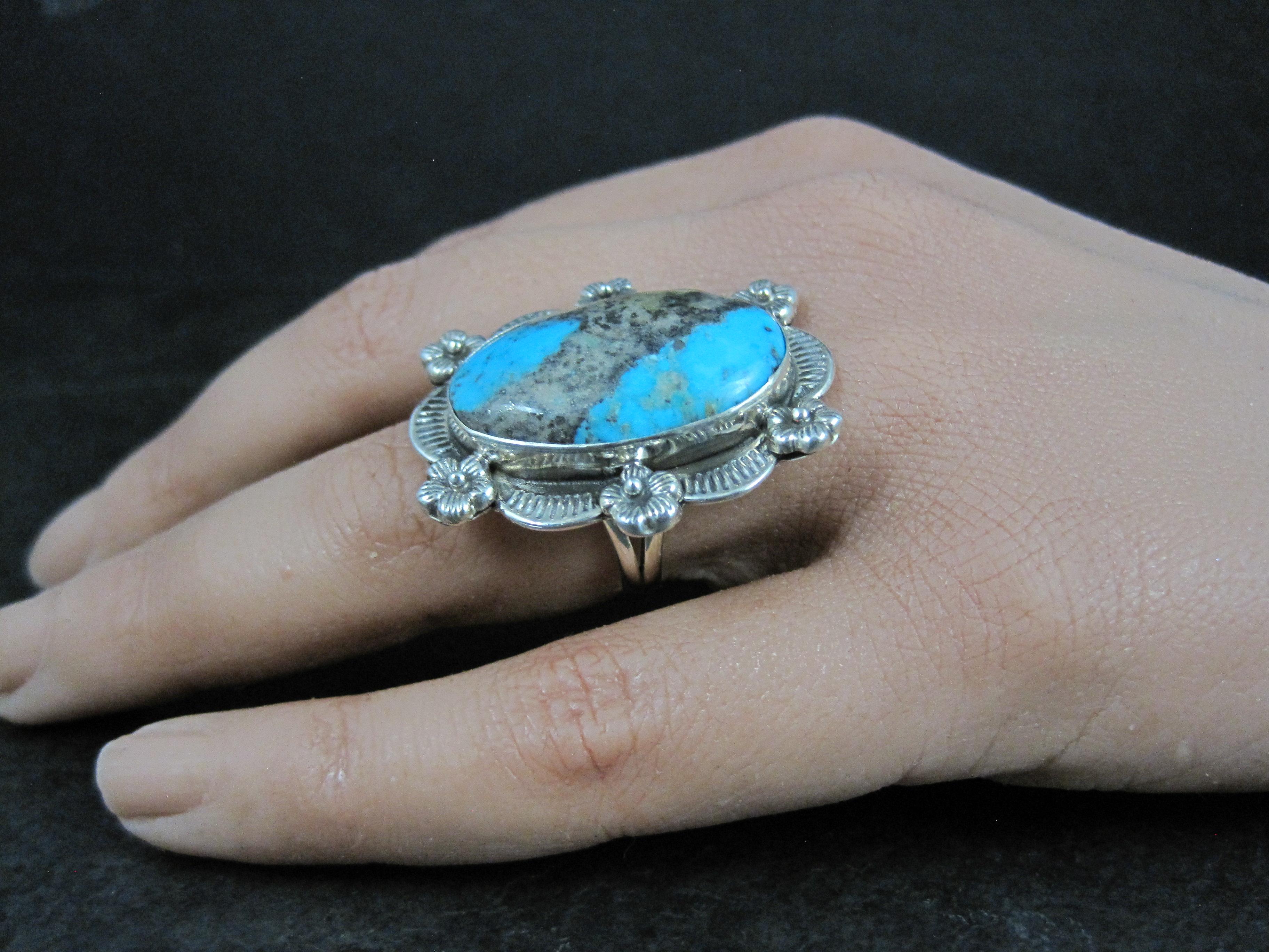 Southwestern Boulder Turquoise Ring Sterling Silver Size 7 For Sale 4