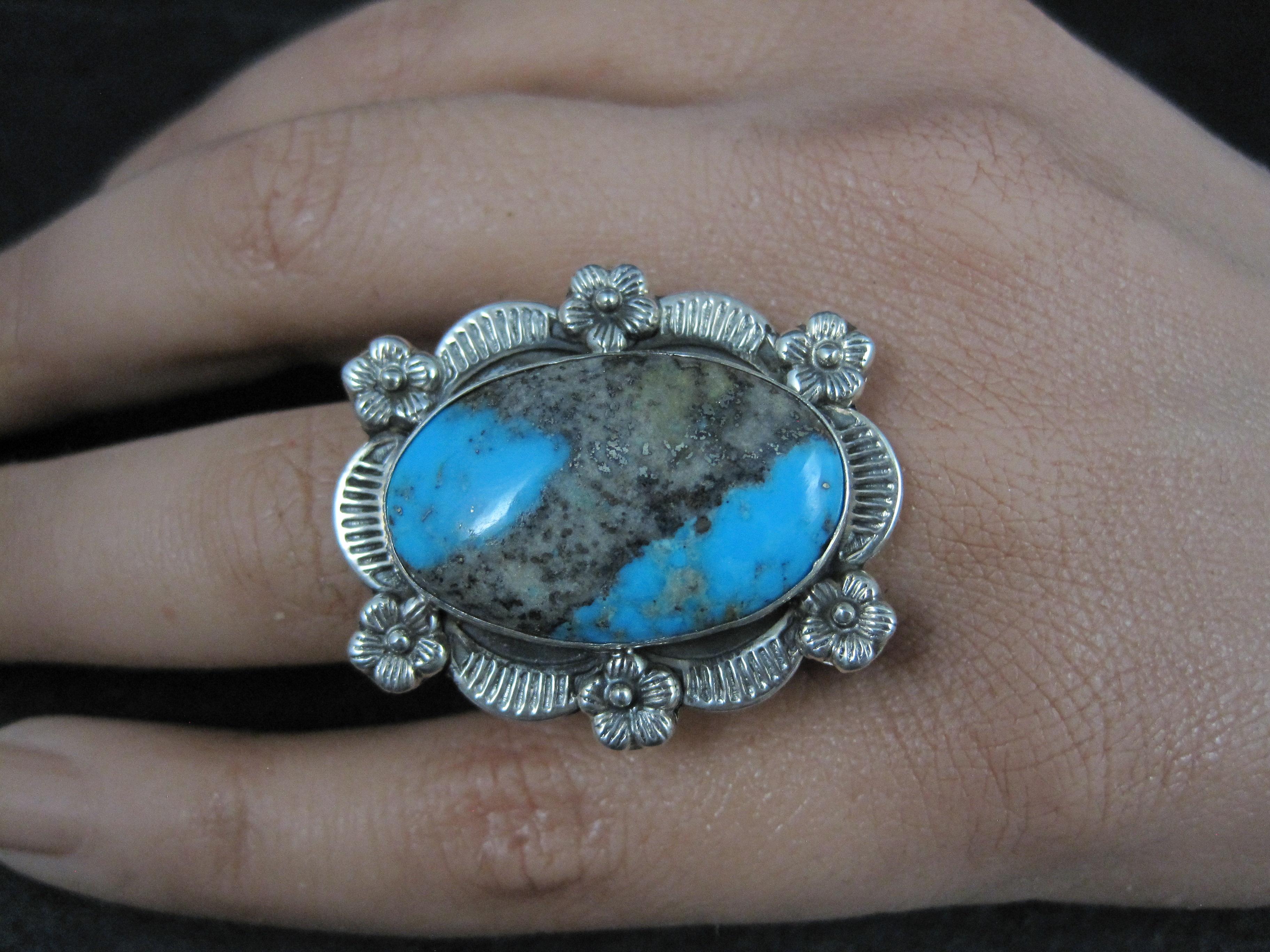 Southwestern Boulder Turquoise Ring Sterling Silver Size 7 For Sale 5
