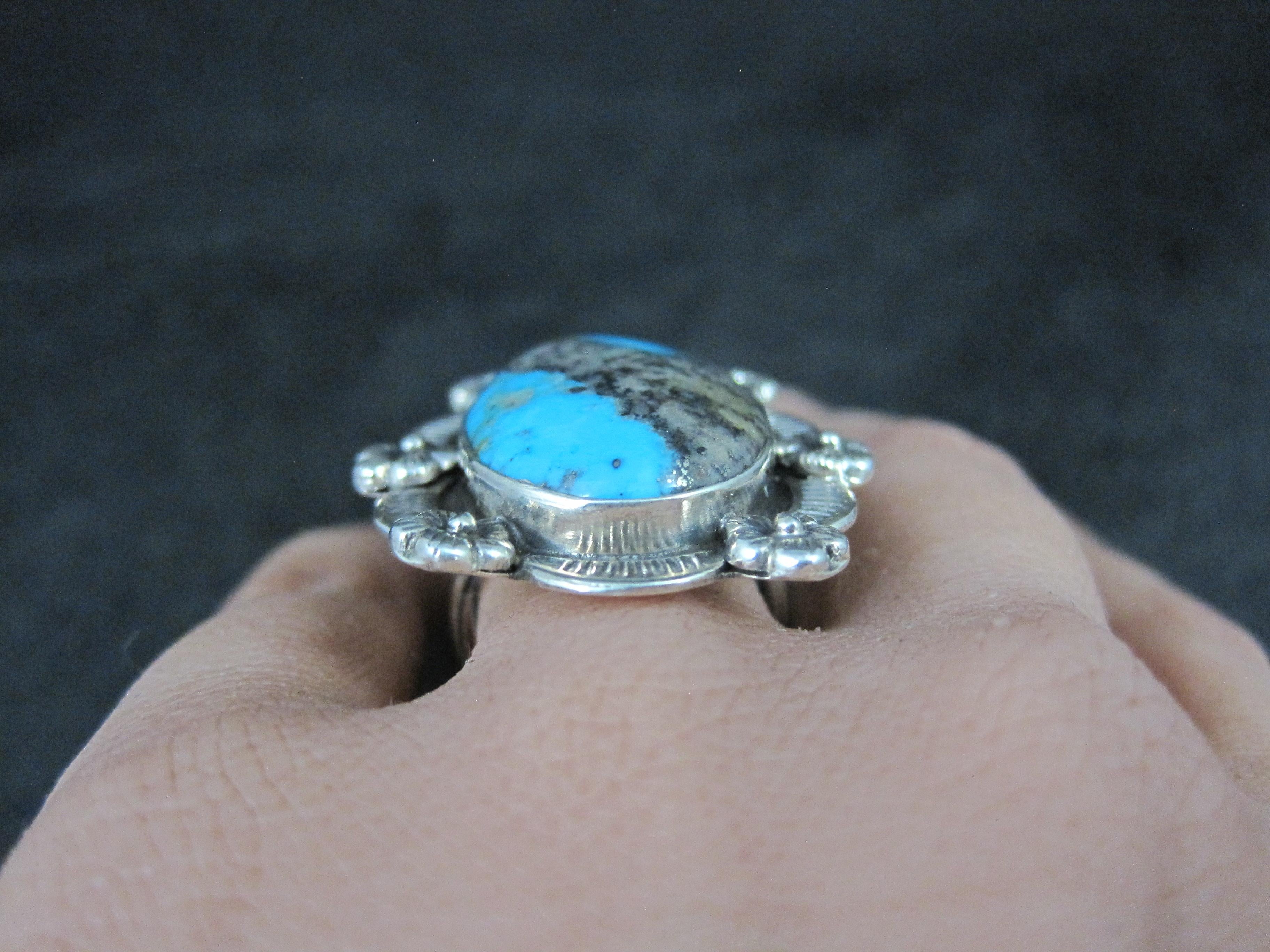 Southwestern Boulder Turquoise Ring Sterling Silver Size 7 For Sale 6