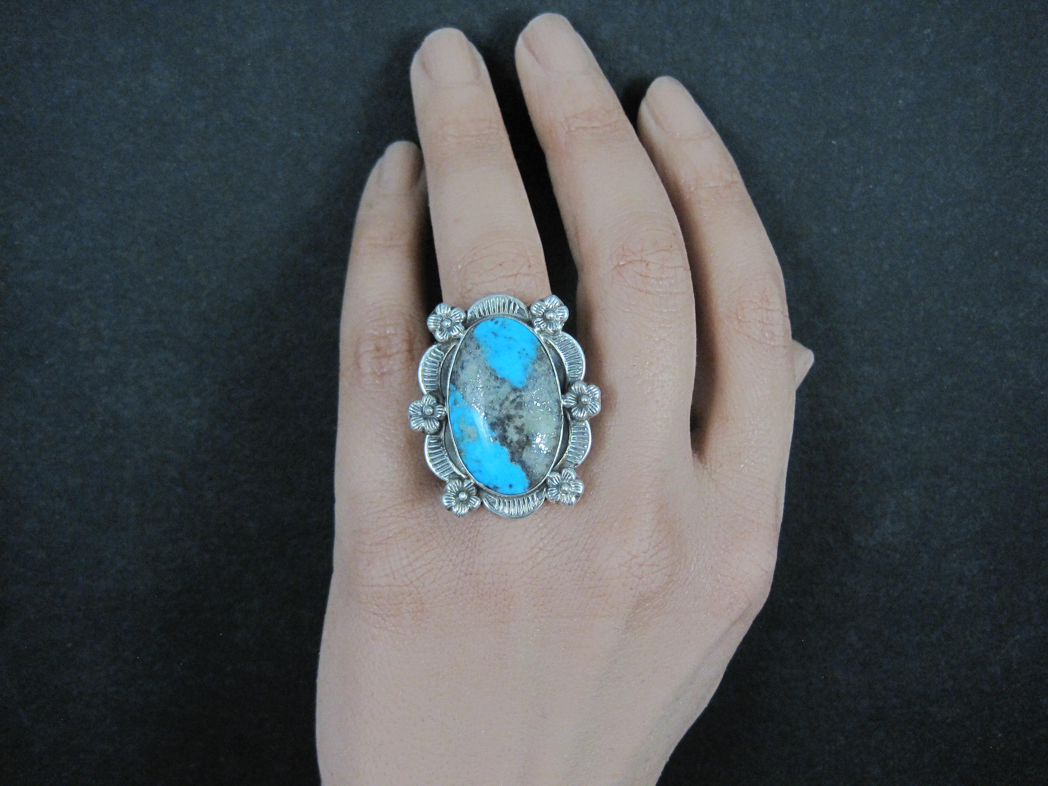 Southwestern Boulder Turquoise Ring Sterling Silver Size 7 For Sale 7