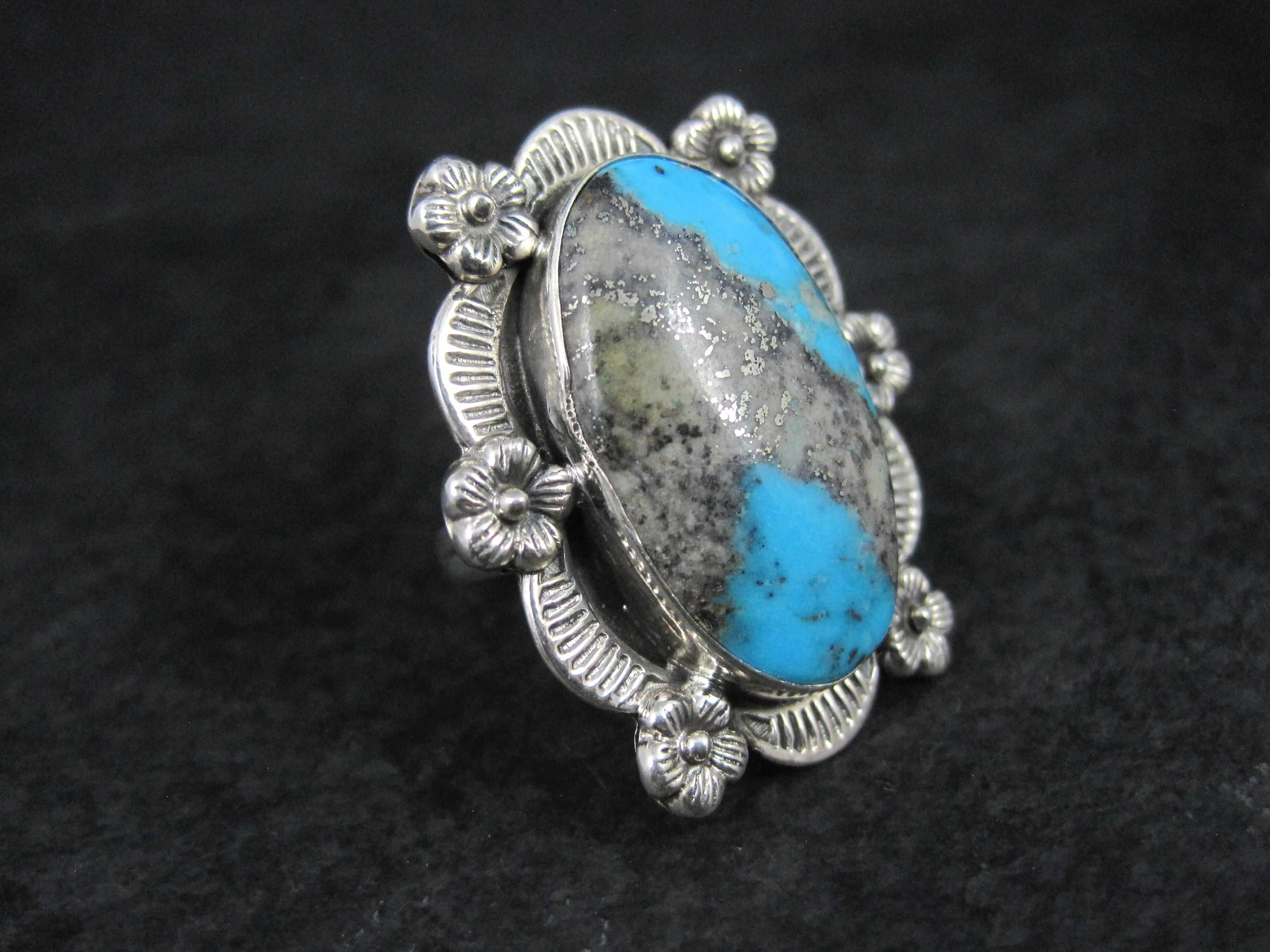 Native American Southwestern Boulder Turquoise Ring Sterling Silver Size 7 For Sale