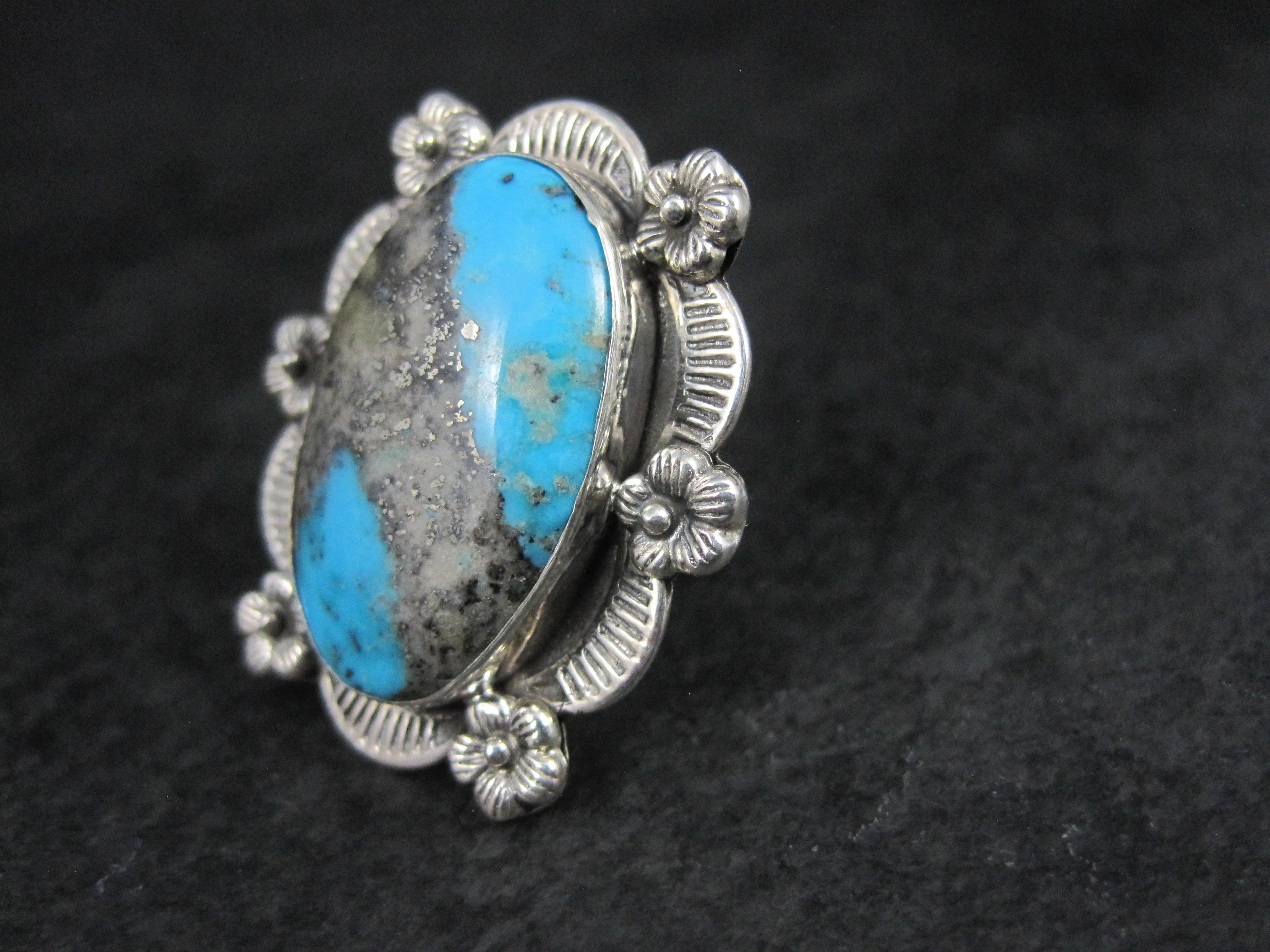 Cabochon Southwestern Boulder Turquoise Ring Sterling Silver Size 7 For Sale