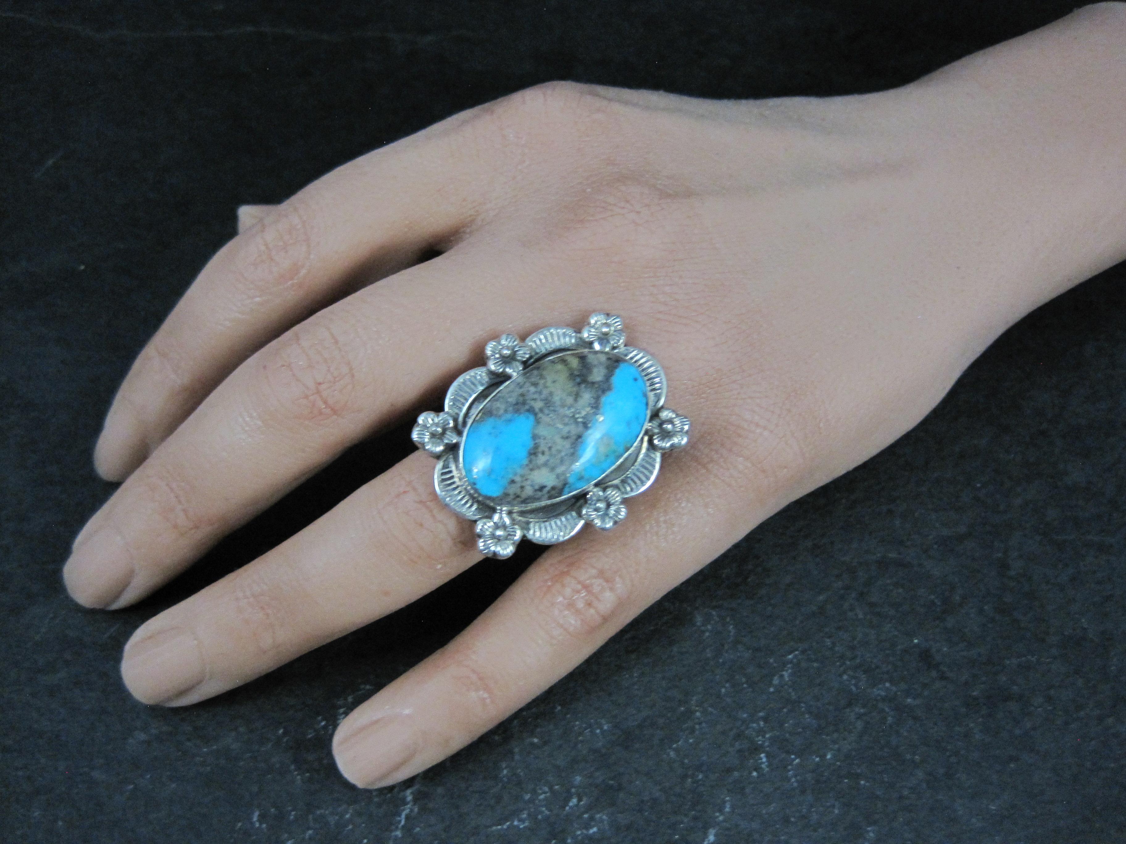 Southwestern Boulder Turquoise Ring Sterling Silver Size 7 For Sale 2