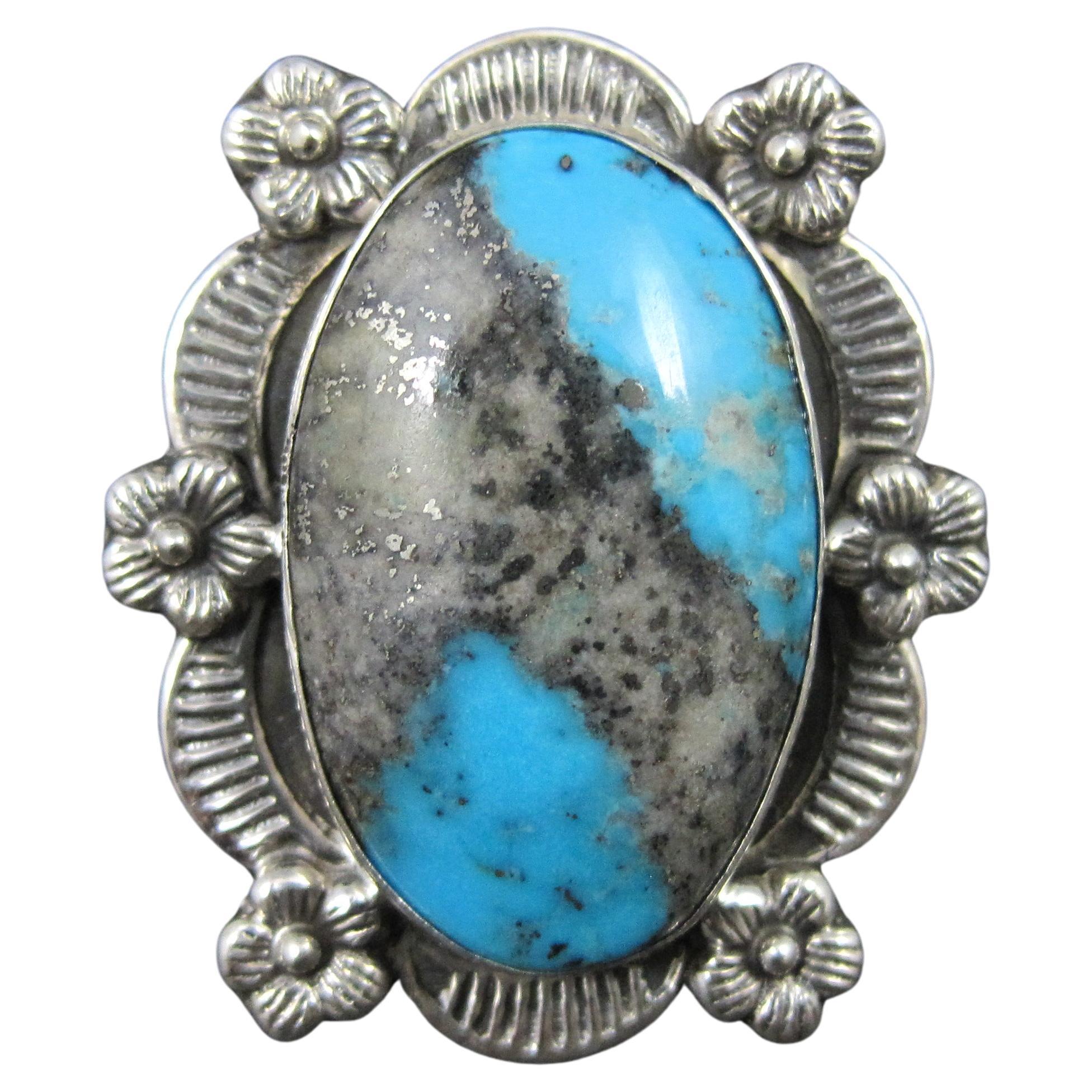 Southwestern Boulder Turquoise Ring Sterling Silver Size 7 For Sale