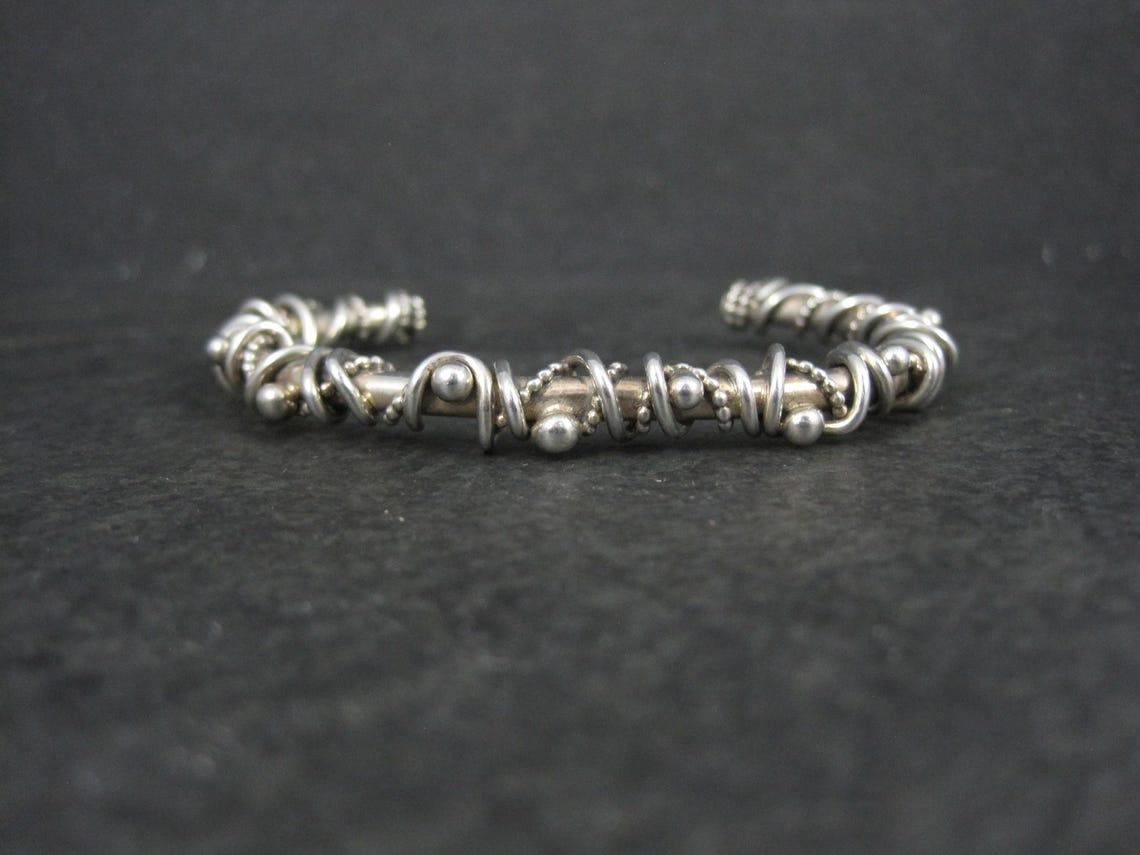 Native American Southwestern Brutalist Sterling Cuff Bracelet 5.5 Inches Wire Wrapped Twisted Si For Sale