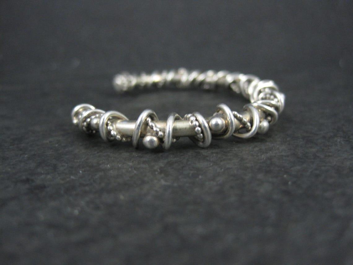 Women's or Men's Southwestern Brutalist Sterling Cuff Bracelet 5.5 Inches Wire Wrapped Twisted Si For Sale