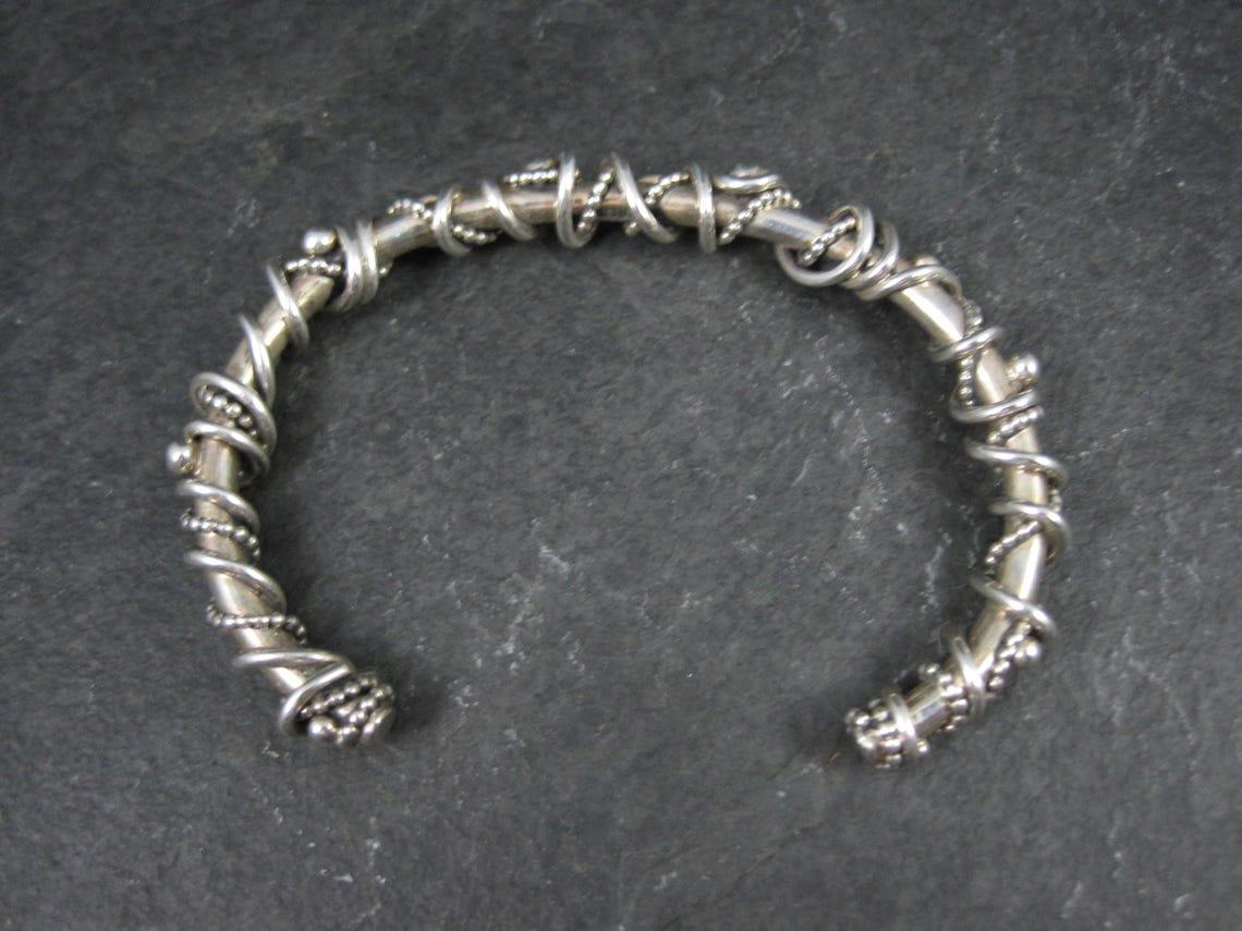 Southwestern Brutalist Sterling Cuff Bracelet 5.5 Inches Wire Wrapped Twisted Si For Sale 2
