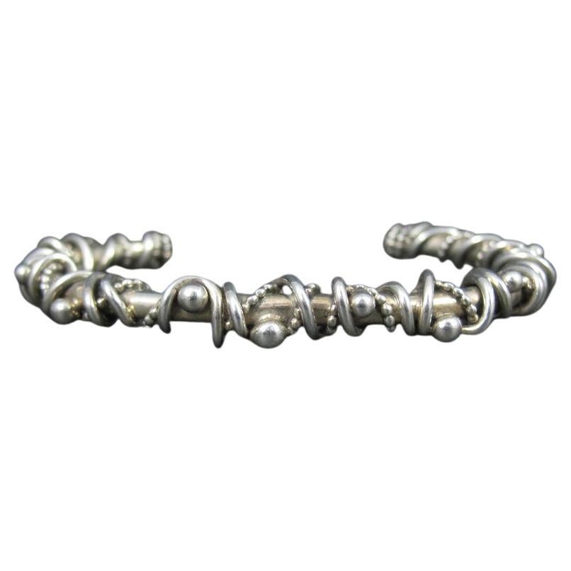 Southwestern Brutalist Sterling Cuff Bracelet 5.5 Inches Wire Wrapped Twisted Si For Sale