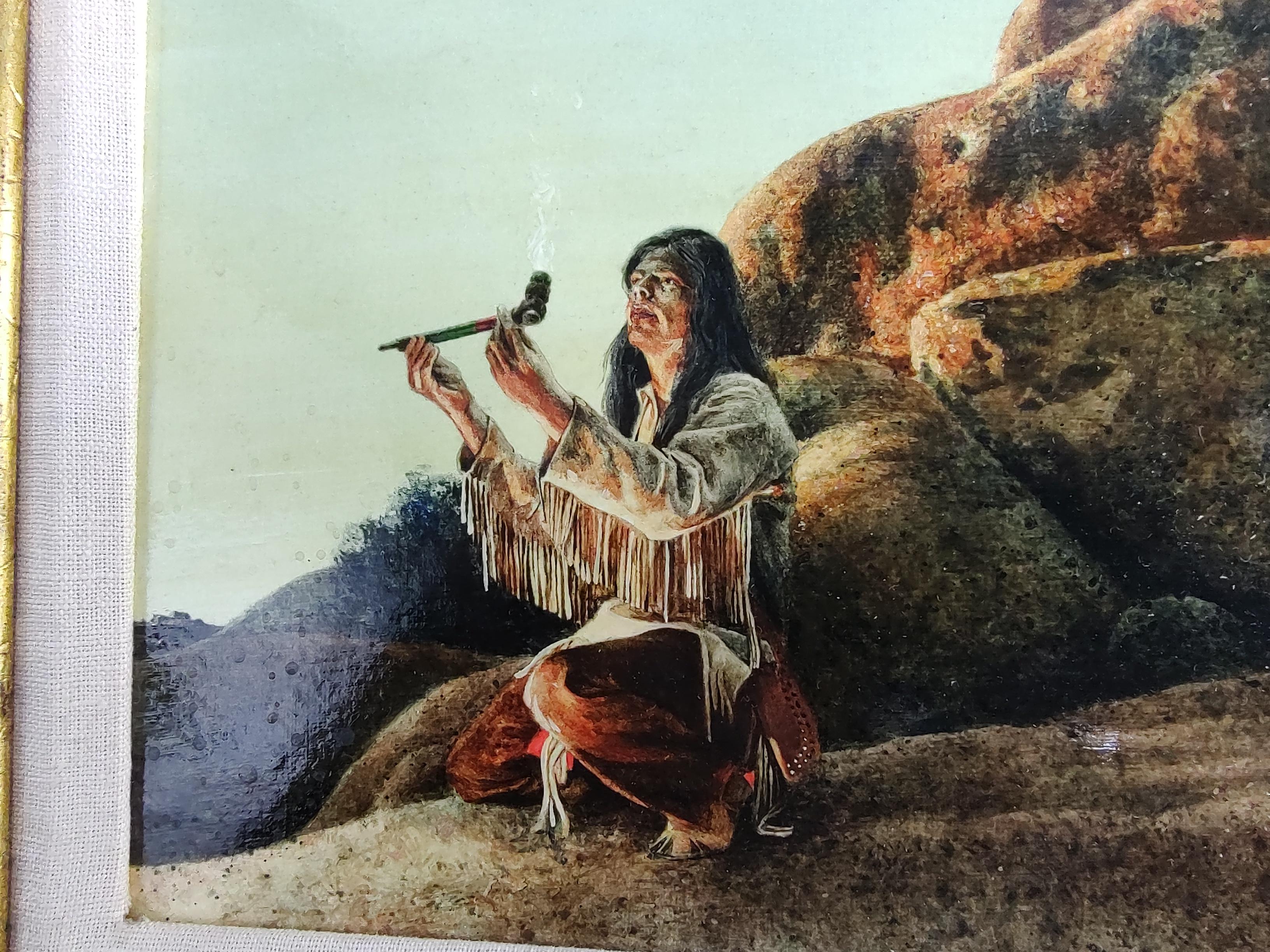 American Southwestern Indian Peace Pipe Ceremony Oil on Canvas by William Burlingame  For Sale