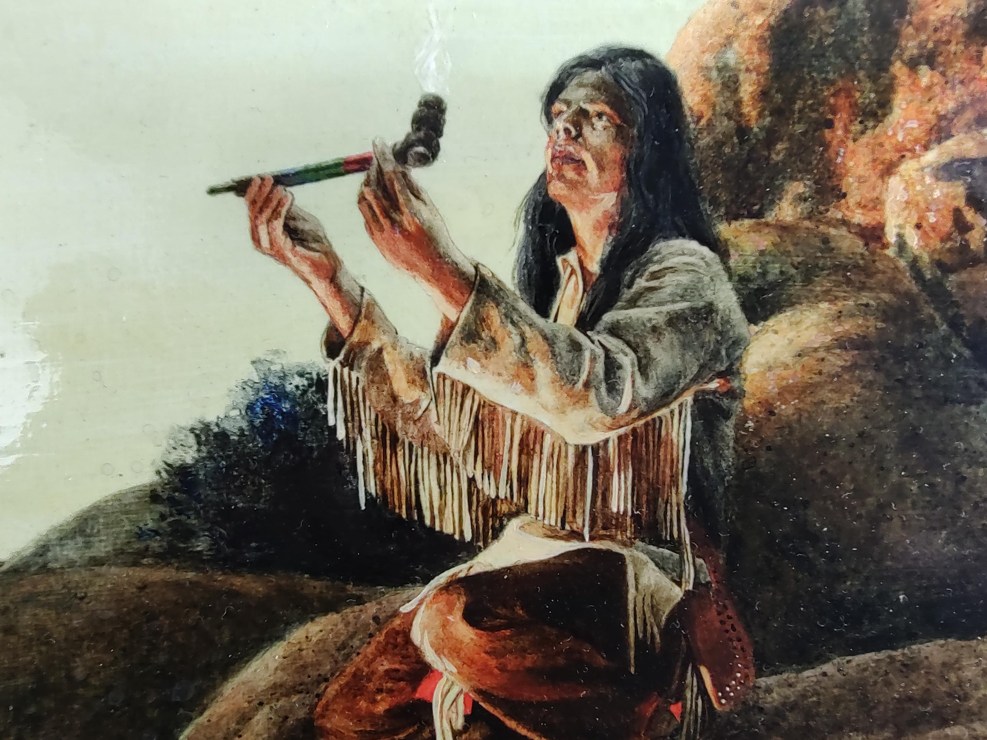 Late 20th Century Southwestern Indian Peace Pipe Ceremony Oil on Canvas by William Burlingame  For Sale