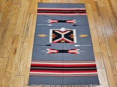 Vintage American Southwestern Kilim Area Rug in Dark-Silver/Blue, Ivory, Red
