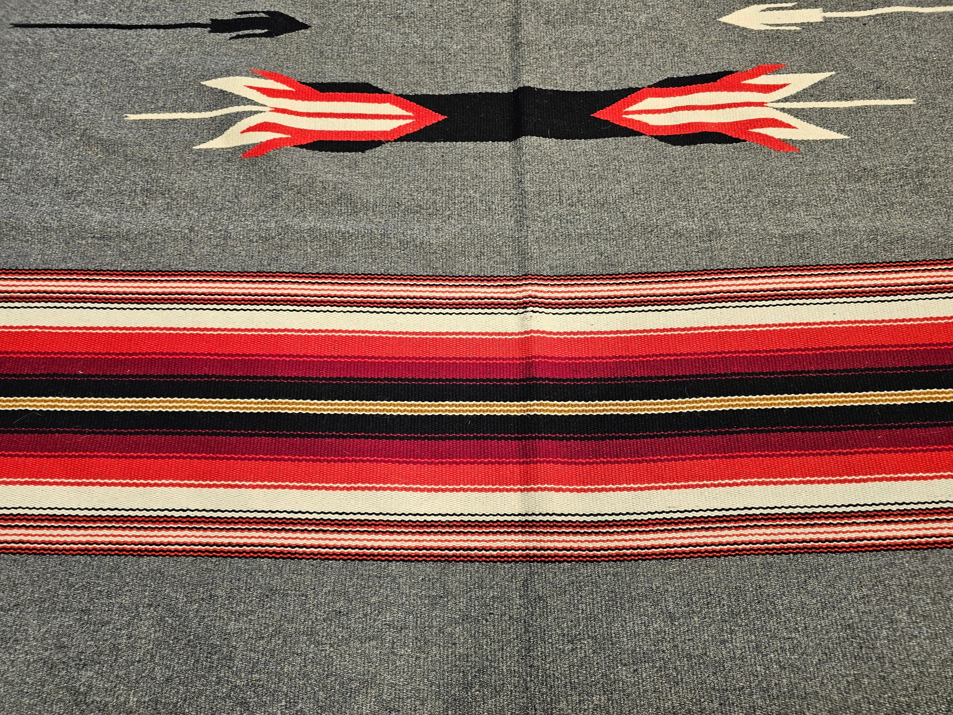 Southwestern Kilim in Stripe Pattern in Pale Blue, Ivory, Red, Black, Brown In Excellent Condition For Sale In Barrington, IL