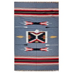 Vintage Southwestern Kilim in Stripe Pattern in Pale Blue, Ivory, Red, Black, Brown