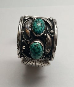 Southwestern Les Baker Shop Sterling Silver Turquoise Watch Cuff