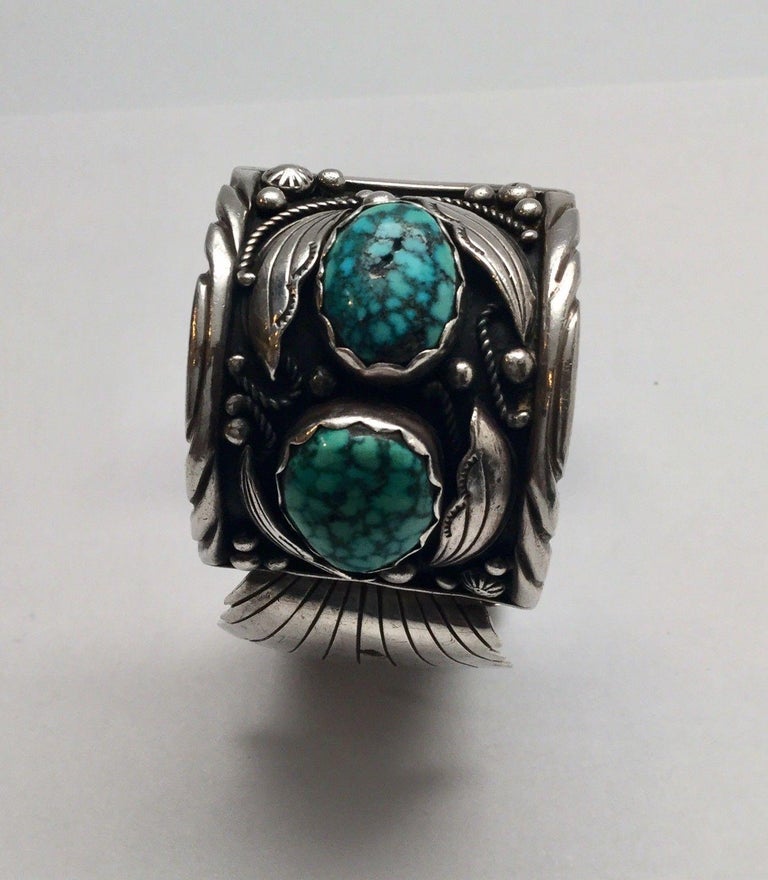 Southwestern Les Baker Shop Sterling Silver Turquoise Watch Cuff at