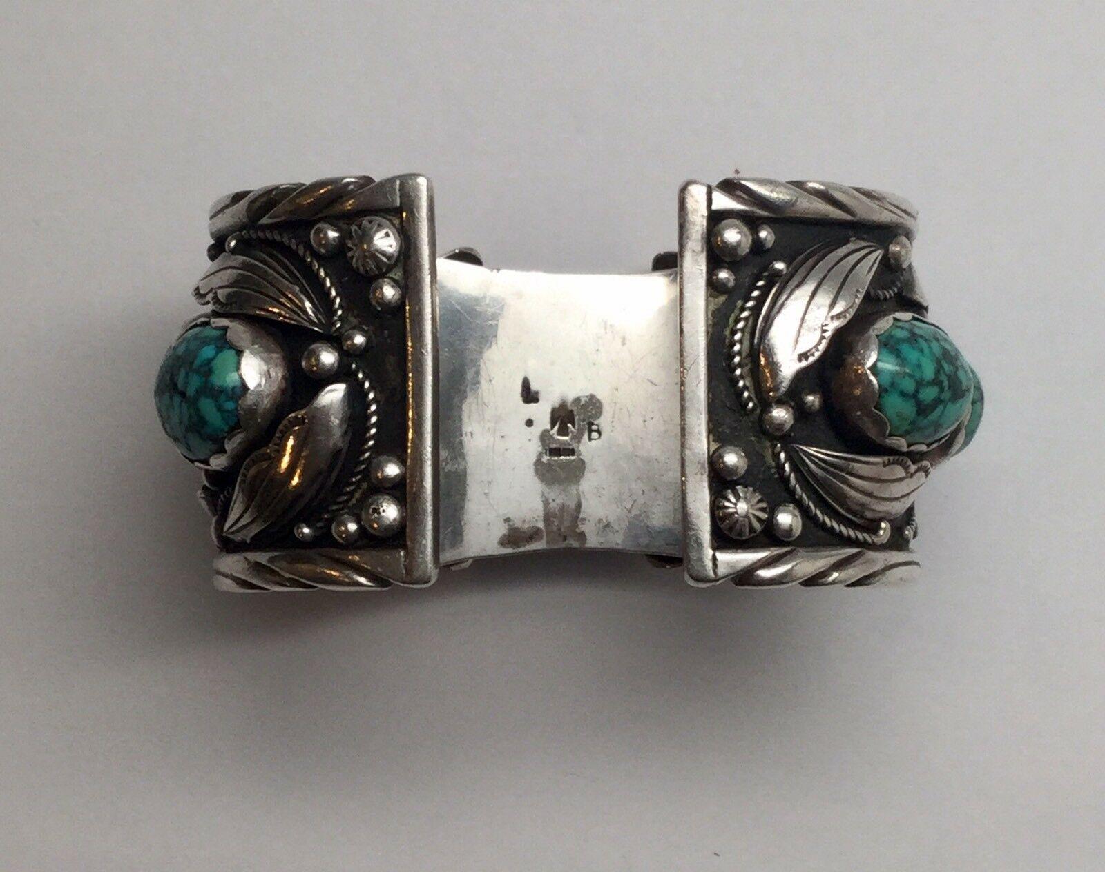 Southwestern Les Baker Shop Sterling Silver Turquoise Watch Cuff In Good Condition In Washington Depot, CT