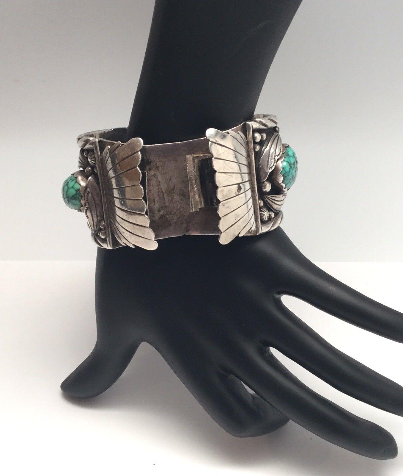 Southwestern Les Baker Shop Sterling Silver Turquoise Watch Cuff 1