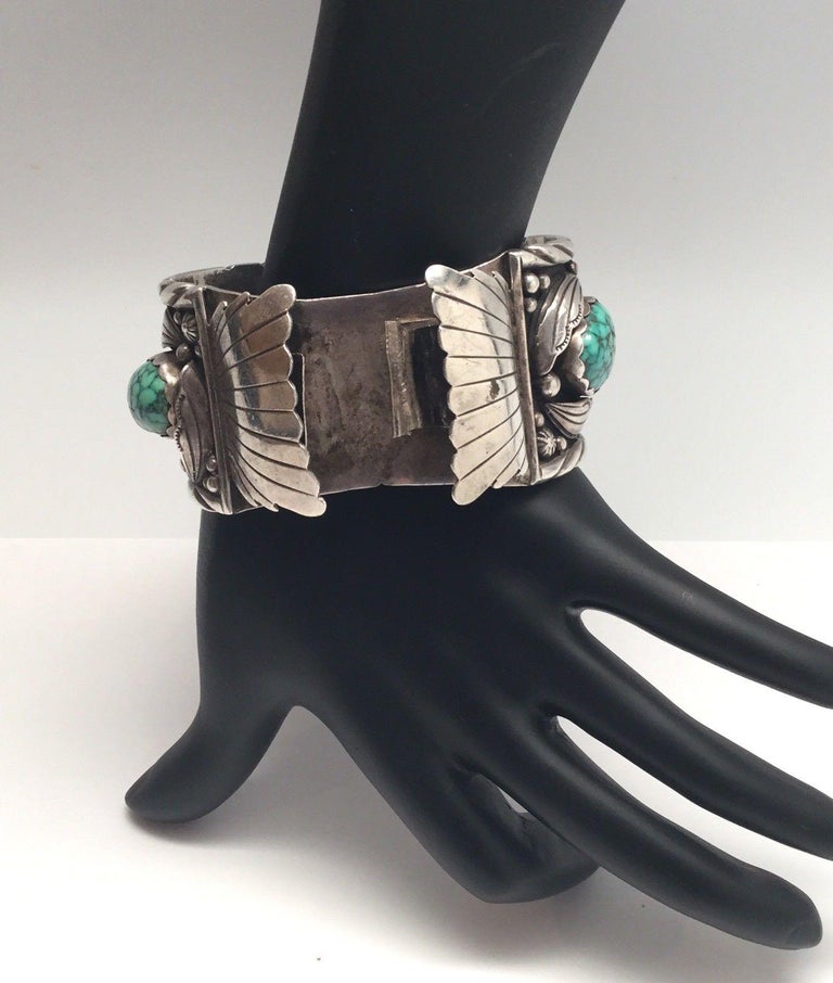 Southwestern Les Baker Shop Sterling Silver Turquoise Watch Cuff at