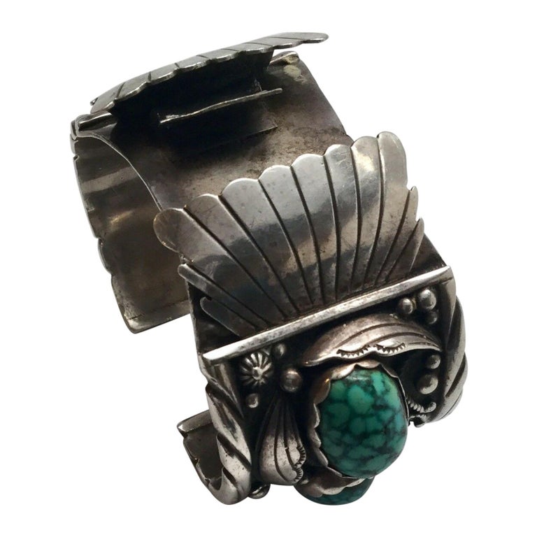 Southwestern Les Baker Shop Sterling Silver Turquoise Watch Cuff at