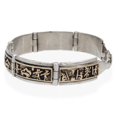 Southwestern M.M. Rogers Sterling Silver & 14K Gold Storyteller Link Bracelet