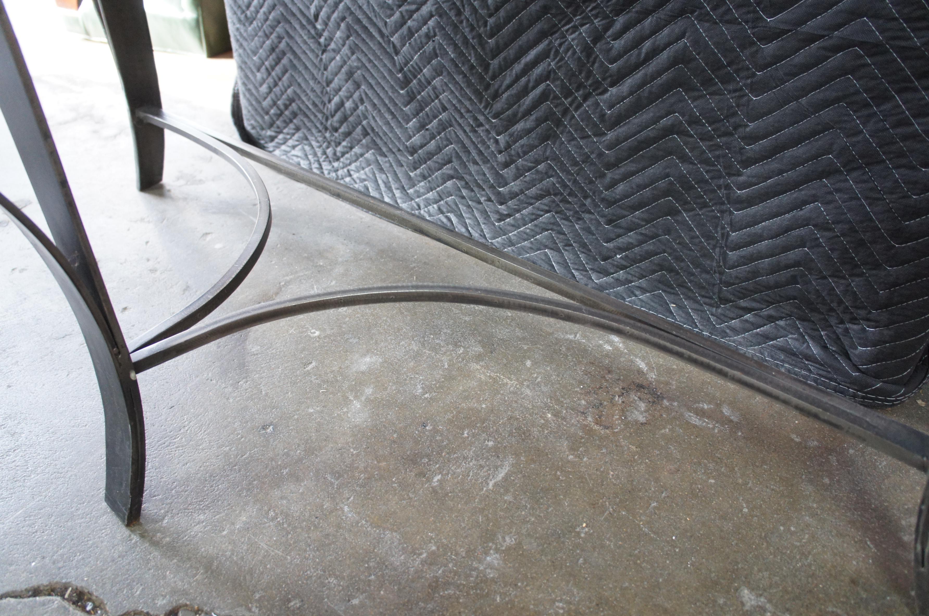 Southwestern Mosaic Tiled Stone Scrolled Iron Base Demilune Console Entry Table 4