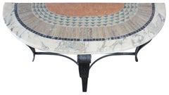 Southwestern Mosaic Tiled Stone Scrolled Iron Base Demilune Console Entry Table