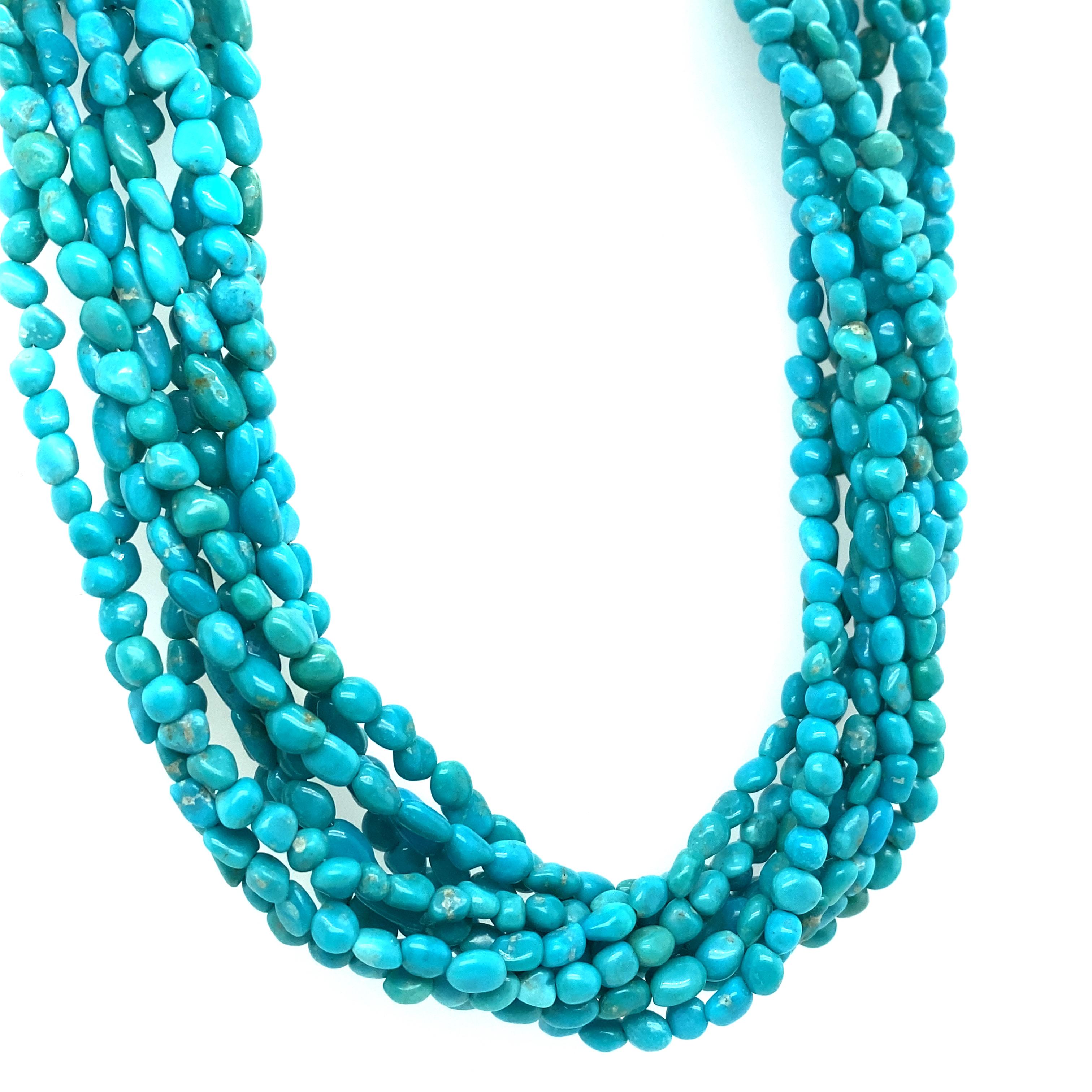 Retro Southwestern Multi Strand Turquoise Necklace in Sterling Silver