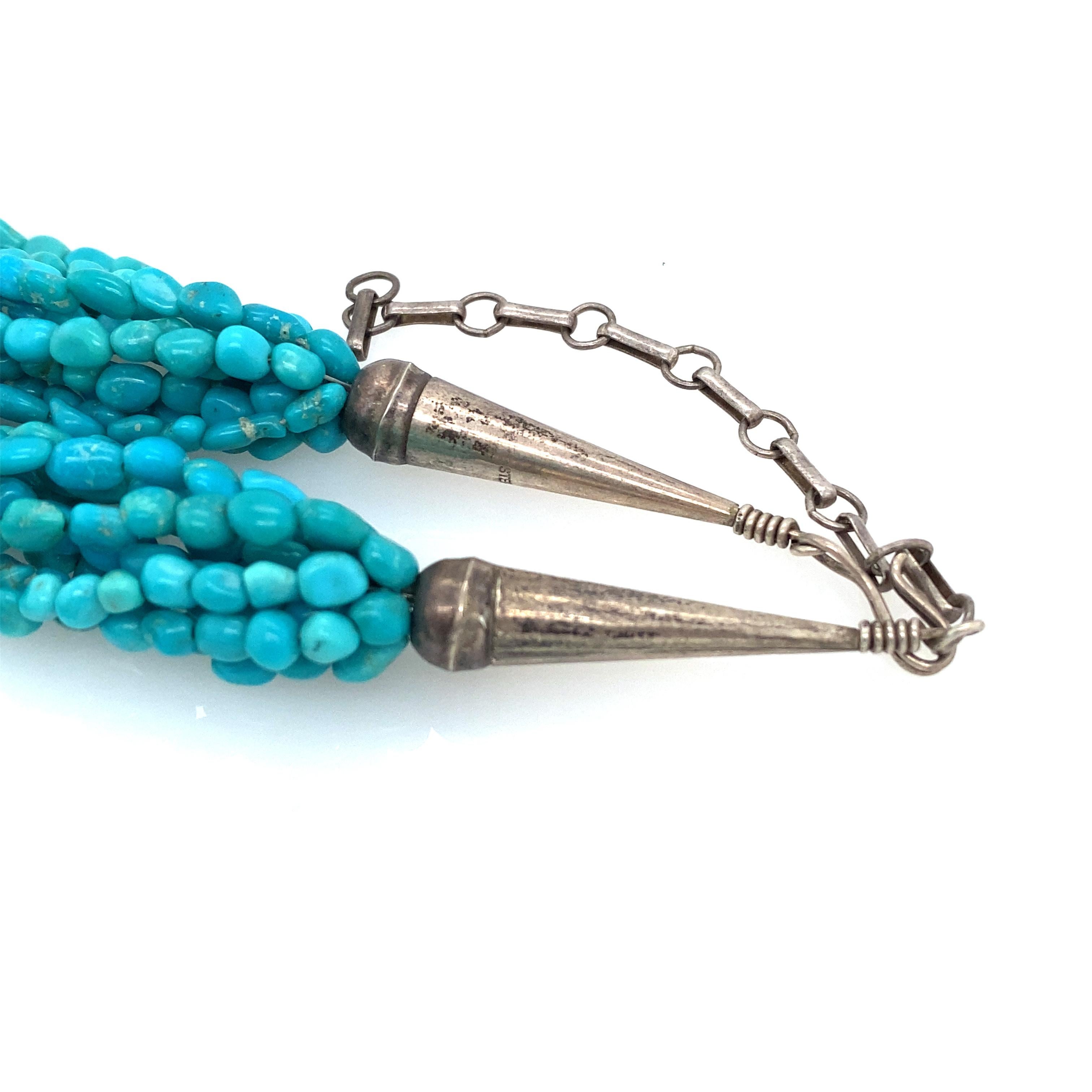 Bead Southwestern Multi Strand Turquoise Necklace in Sterling Silver
