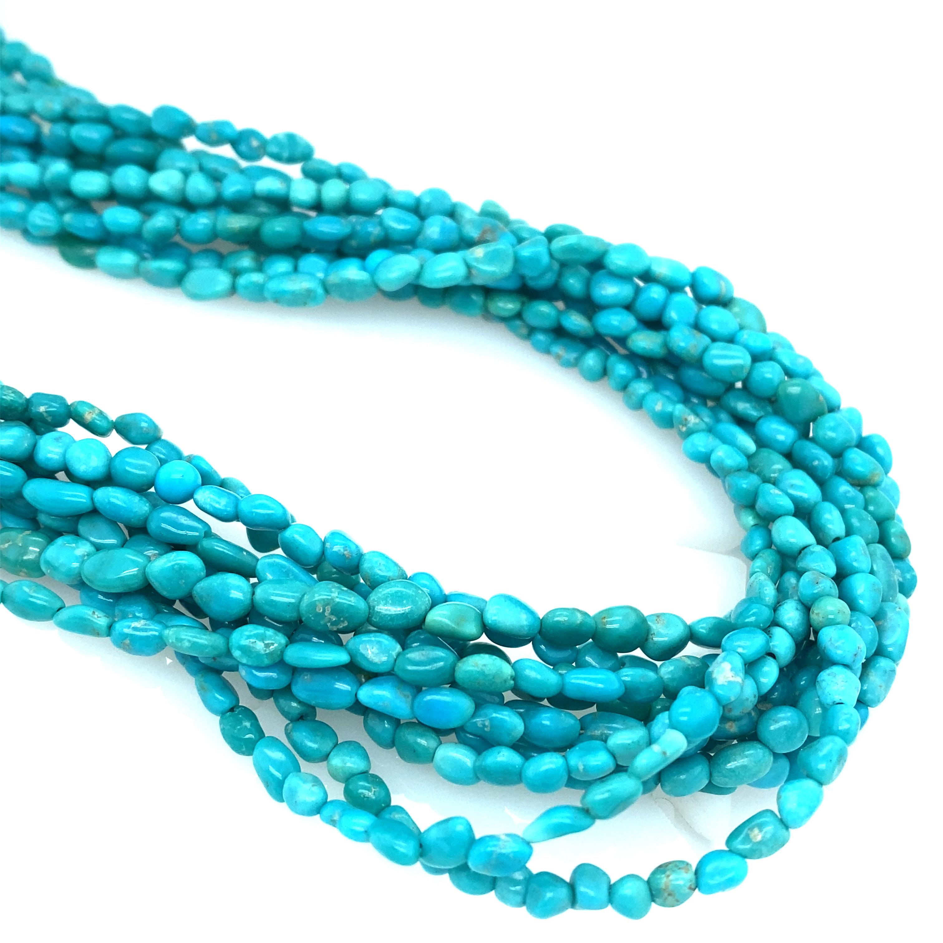 Women's or Men's Southwestern Multi Strand Turquoise Necklace in Sterling Silver