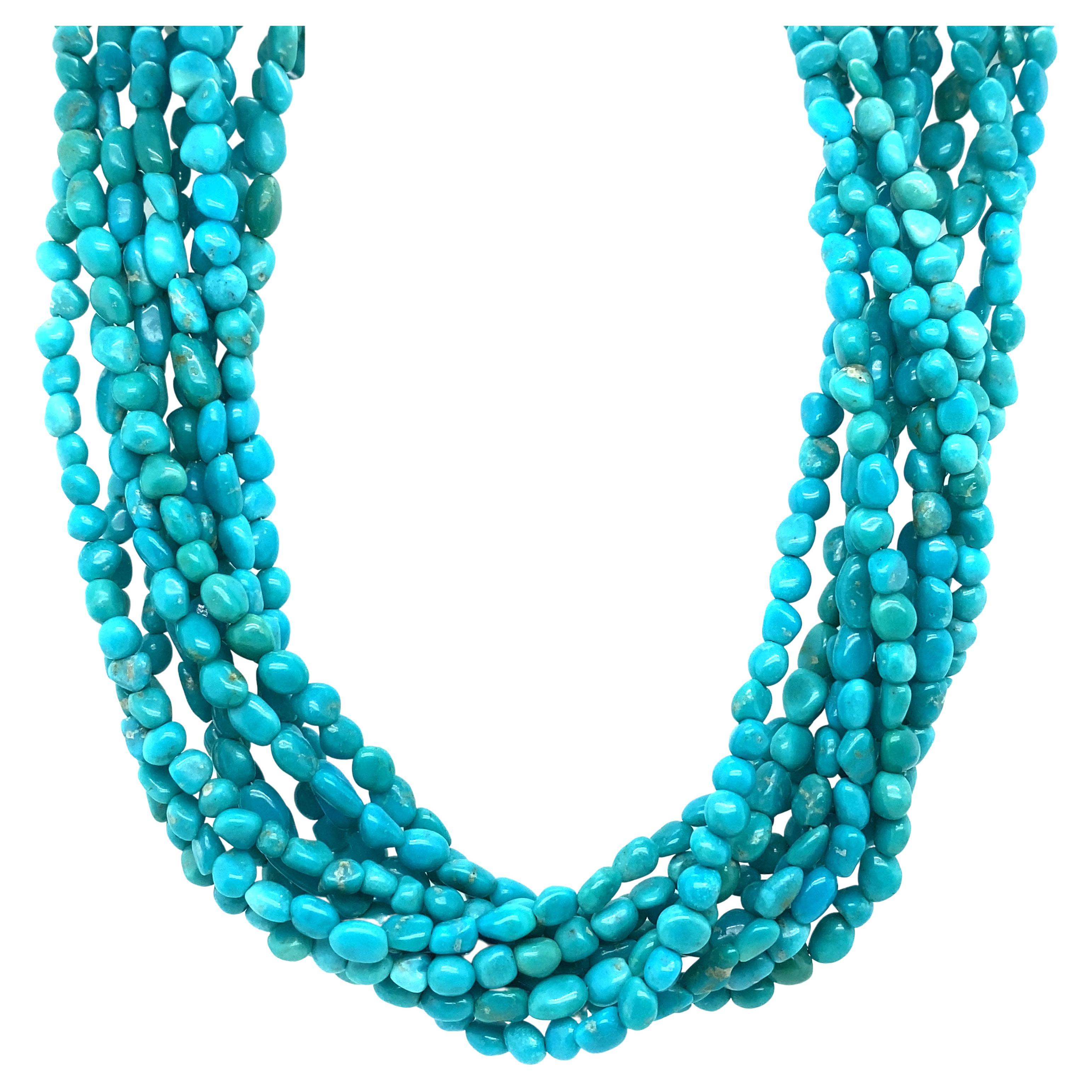 Southwestern Multi Strand Turquoise Necklace in Sterling Silver