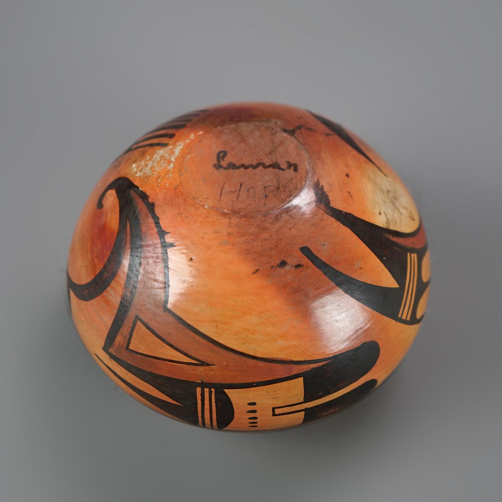 Southwestern Native American Hopi Pueblo Decorated Oval Pottery Bowl C1940 In Good Condition In Big Flats, NY