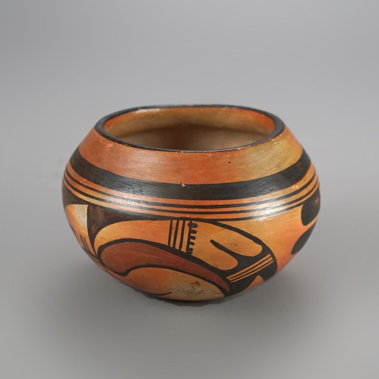 Southwestern Native American Hopi Pueblo Decorated Oval Pottery Bowl C1940 1
