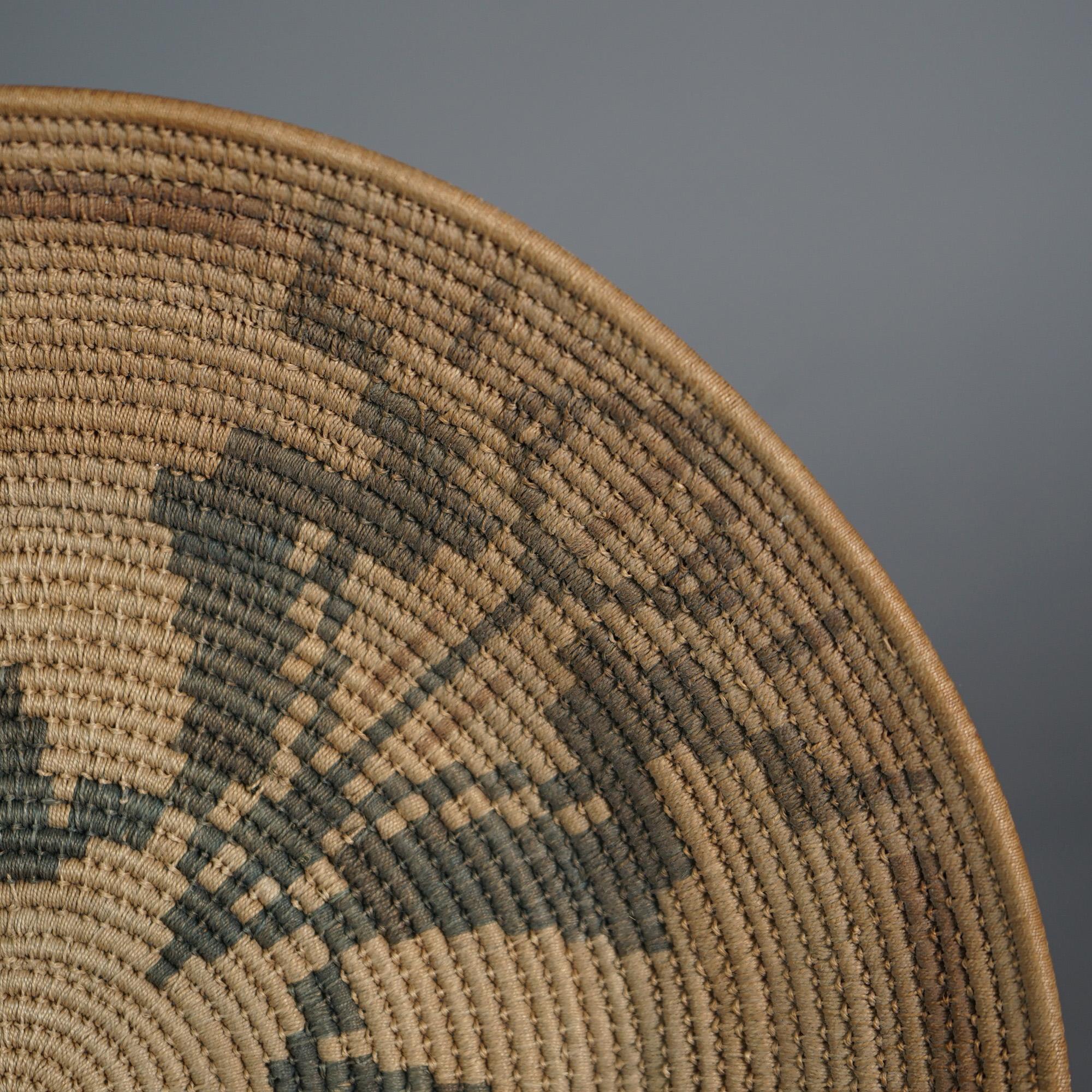 Hand-Woven Southwestern Native American Indian Navajo Bowl with Stylized Floral Decor C1920