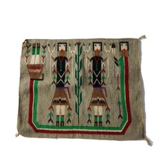 Southwestern Native American Indian Navajo Handwoven Wool Yei Rug “Corn Maidens”