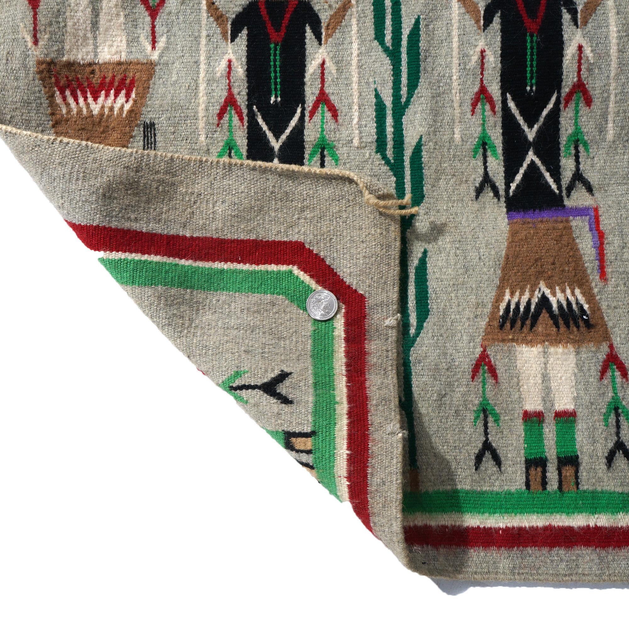 Woven Southwestern Native American Indian Navajo Handwoven Wool Yei Rug “Corn Maidens”