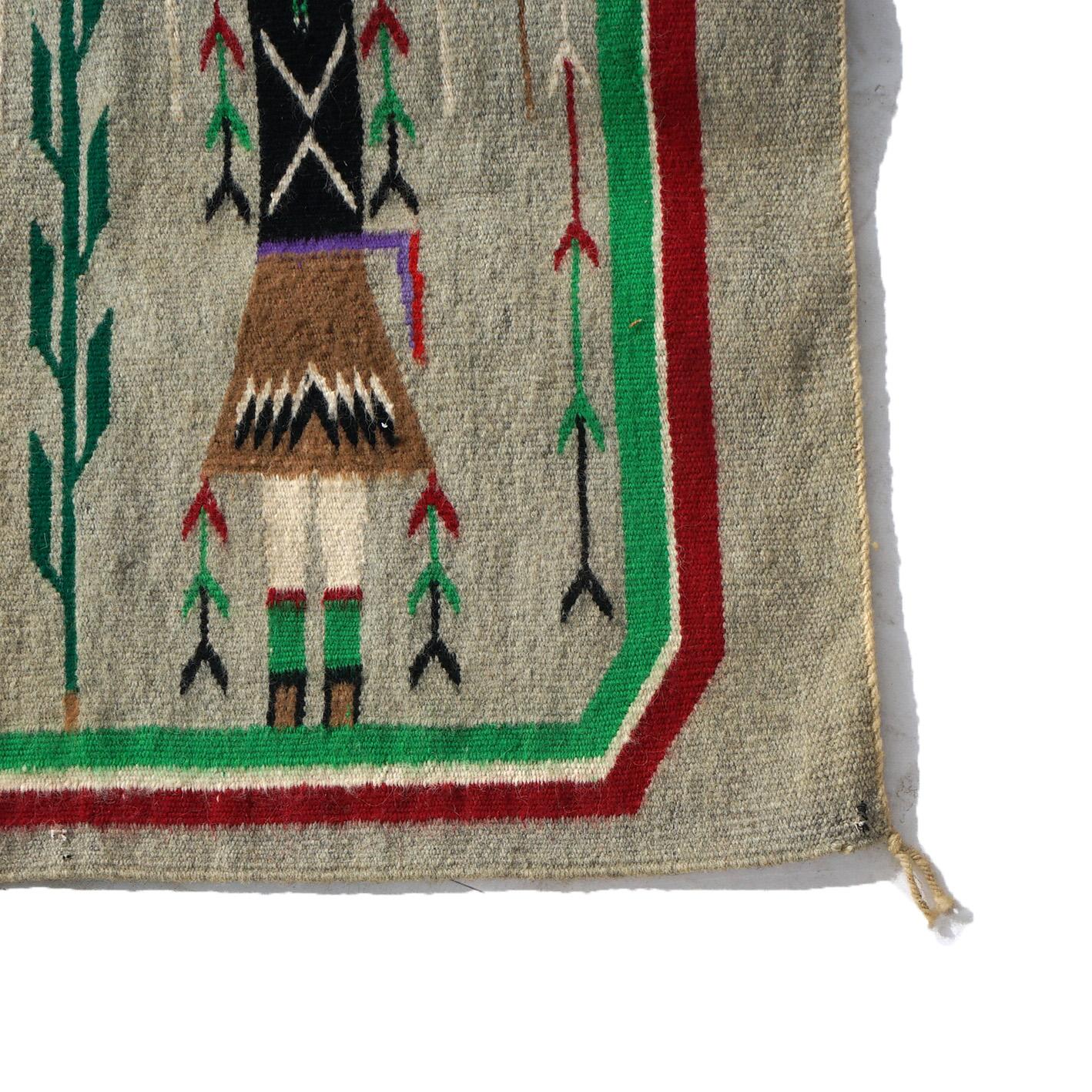 Southwestern Native American Indian Navajo Handwoven Wool Yei Rug “Corn Maidens” 1