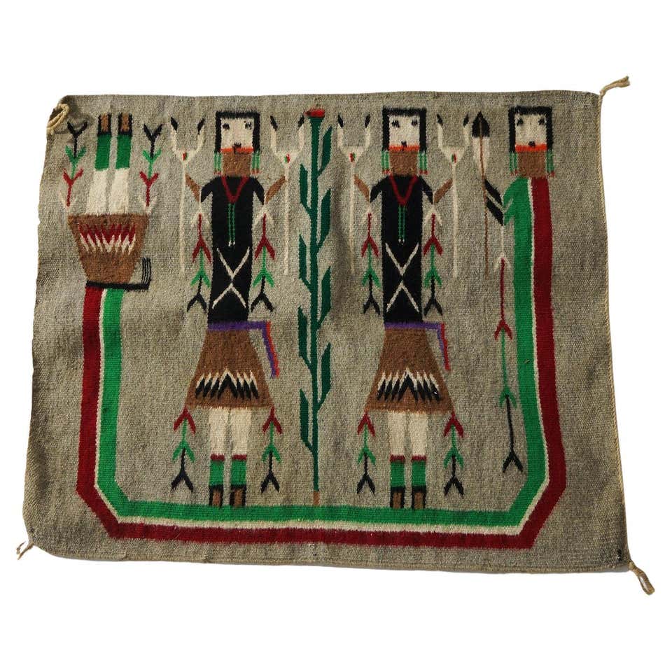 Vintage Native American Navajo Yei Pictorial Rug in Brown, Ivory, Gray ...