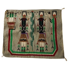Southwestern Native American Indian Navajo Handwoven Wool Yei Rug “Corn Maidens”