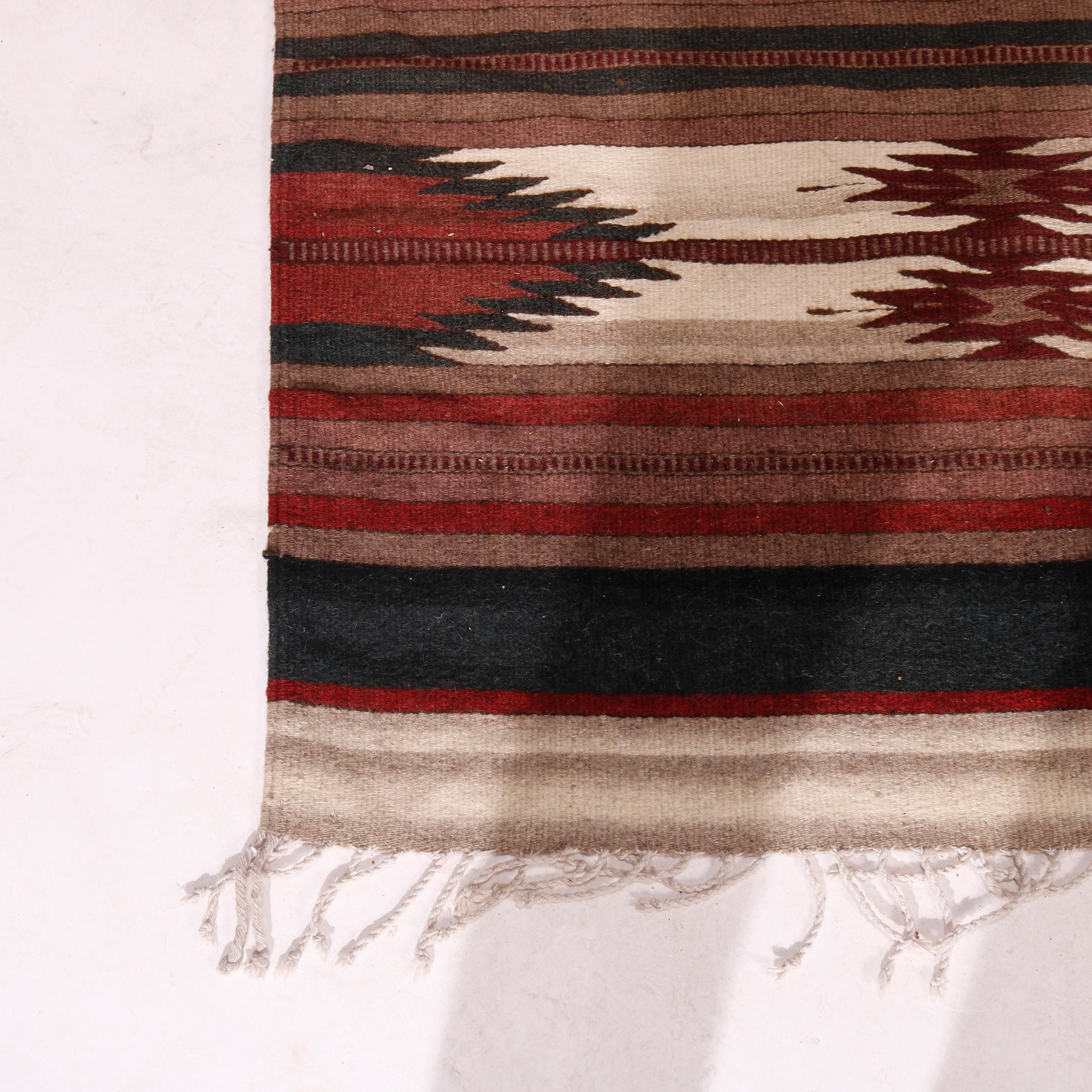Southwestern Native American Indian Style Wool Rug Circa 1930 In Good Condition In Big Flats, NY
