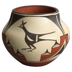 Southwestern Native American Zia Pueblo Pottery Vase with Bird by E Medina 20thC