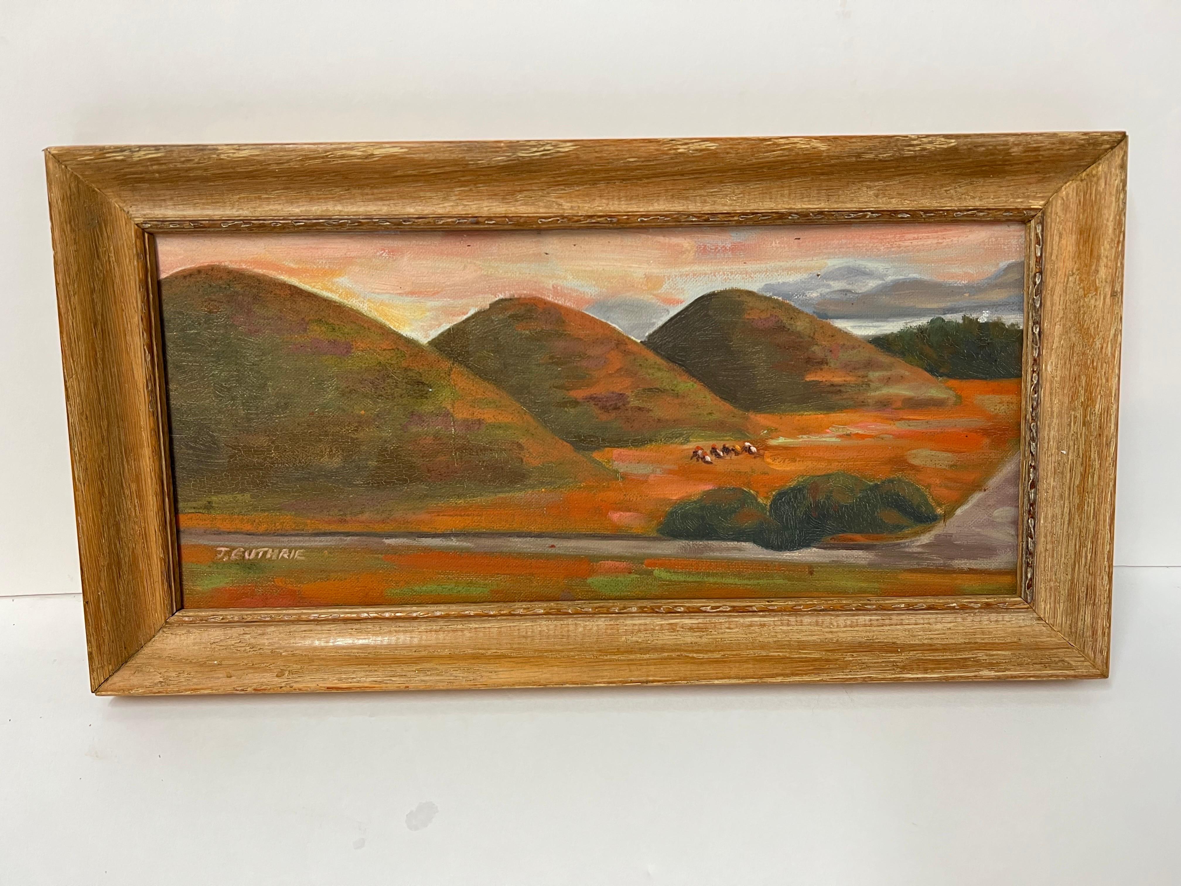 Südwestliches Ölgemälde auf Karton mit Bergen auf Karton, signiert J Guthrie (Arts and Crafts) im Angebot