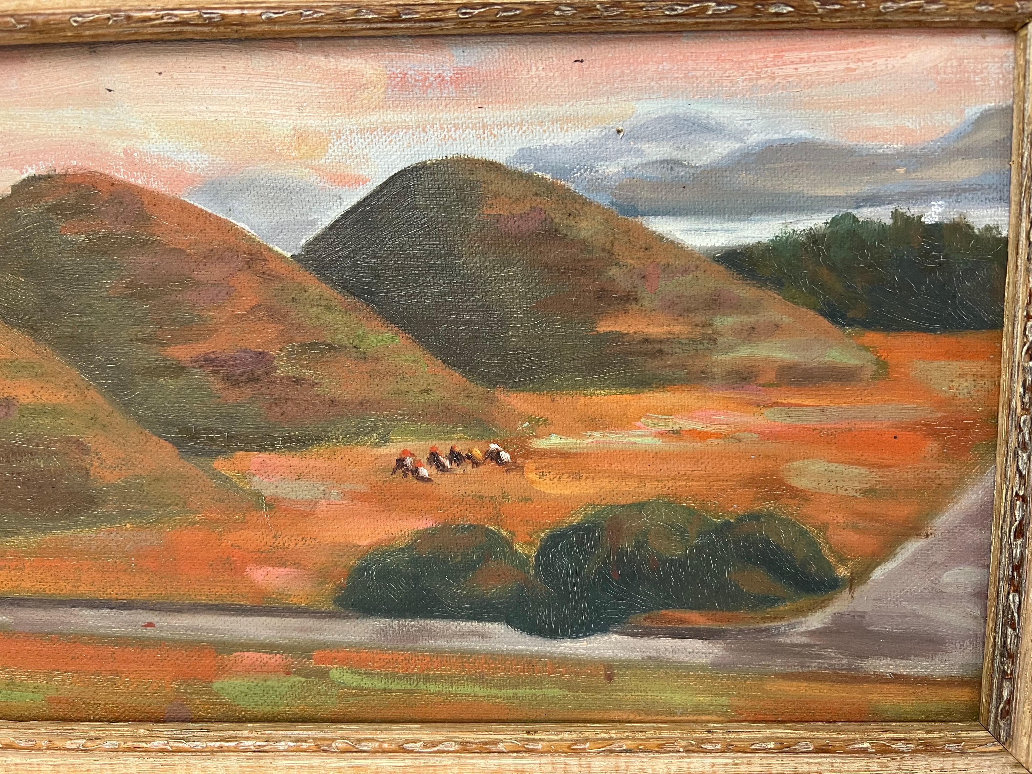 Südwestliches Ölgemälde auf Karton mit Bergen auf Karton, signiert J Guthrie im Zustand „Gut“ im Angebot in Redding, CT