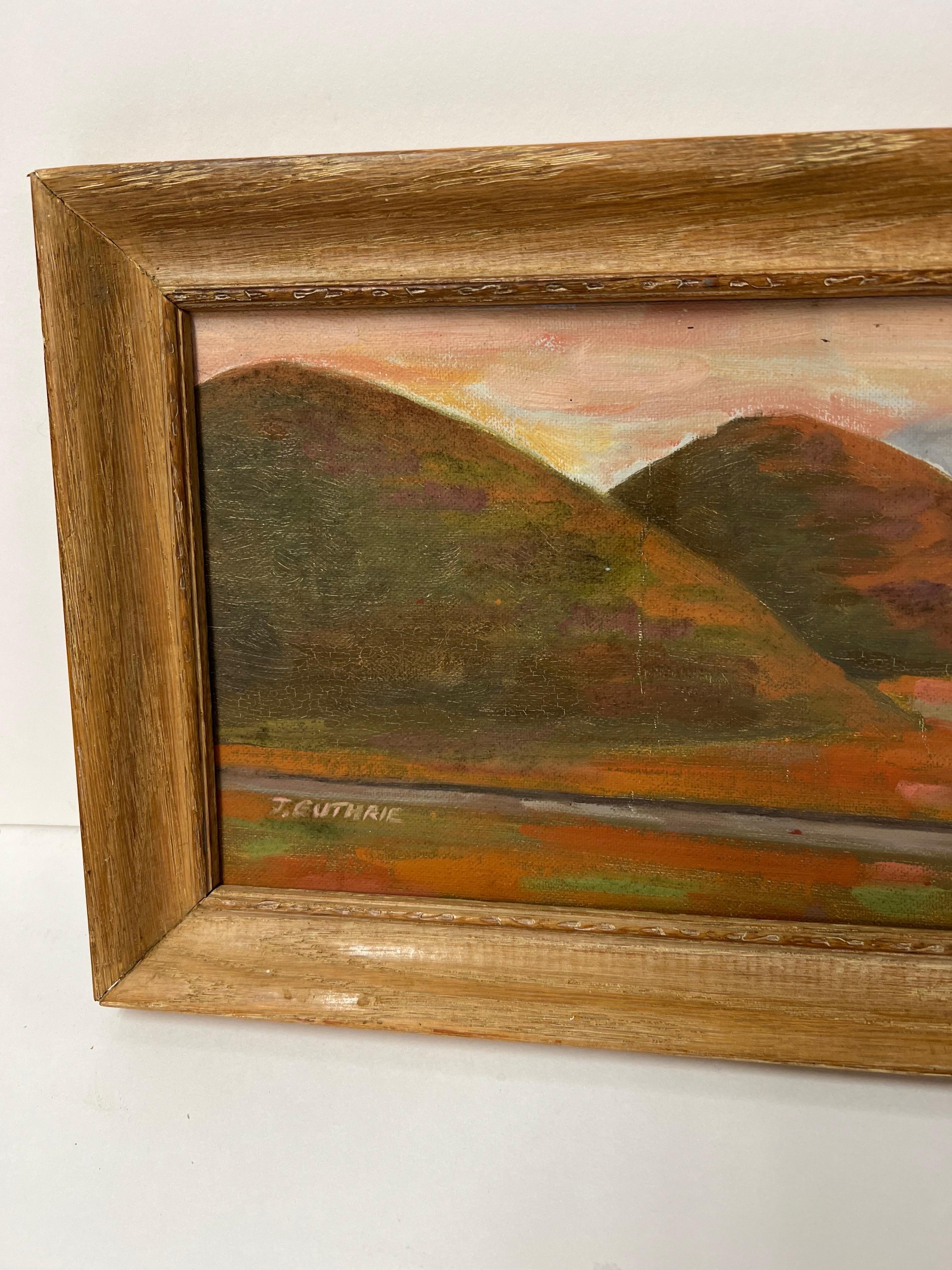 Südwestliches Ölgemälde auf Karton mit Bergen auf Karton, signiert J Guthrie im Angebot 3