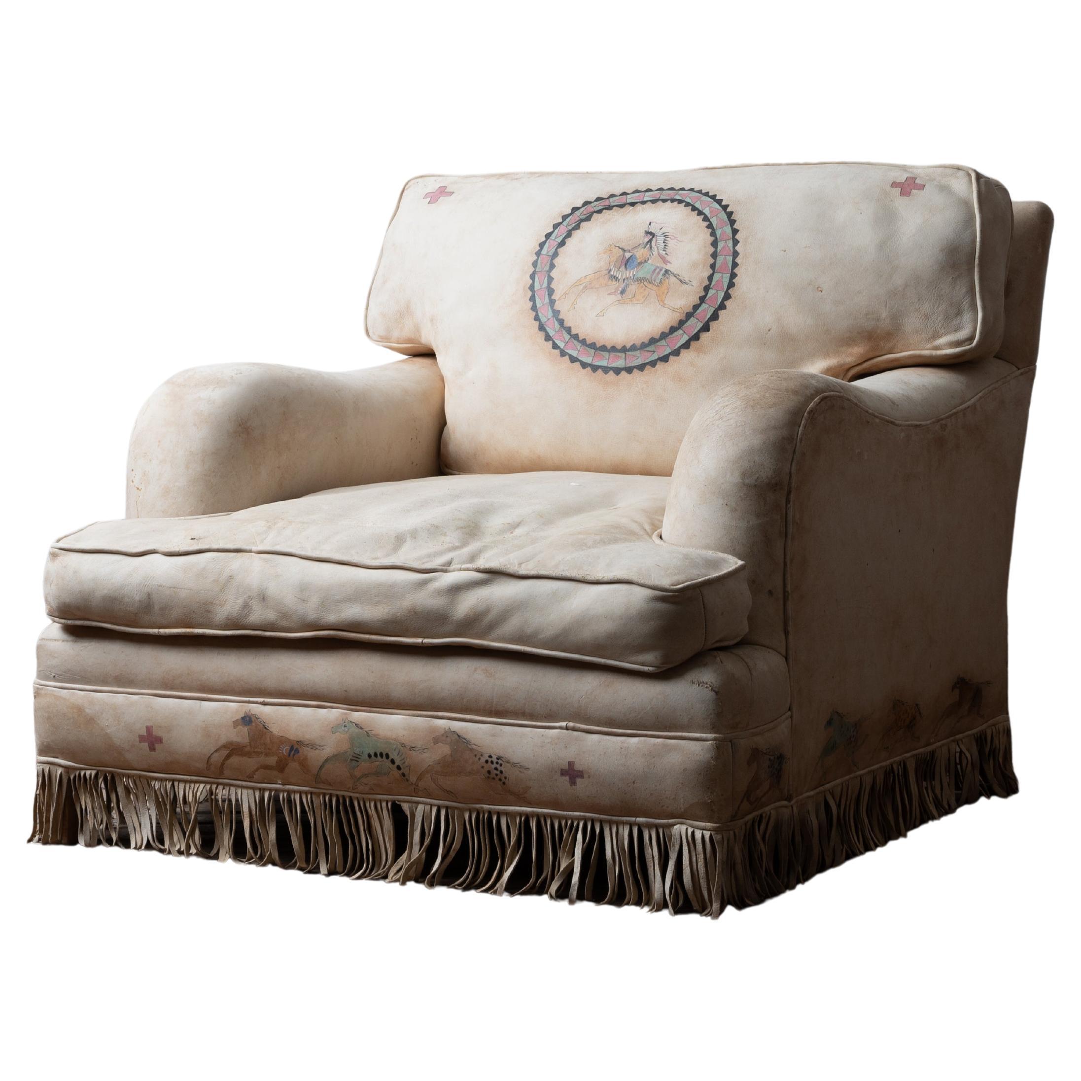Southwestern Painted Buckskin Lounge Chair im Angebot
