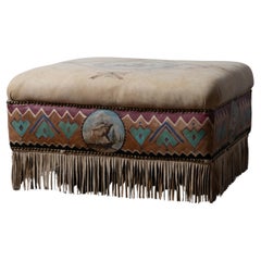 Southwestern Painted Buckskin Ottoman