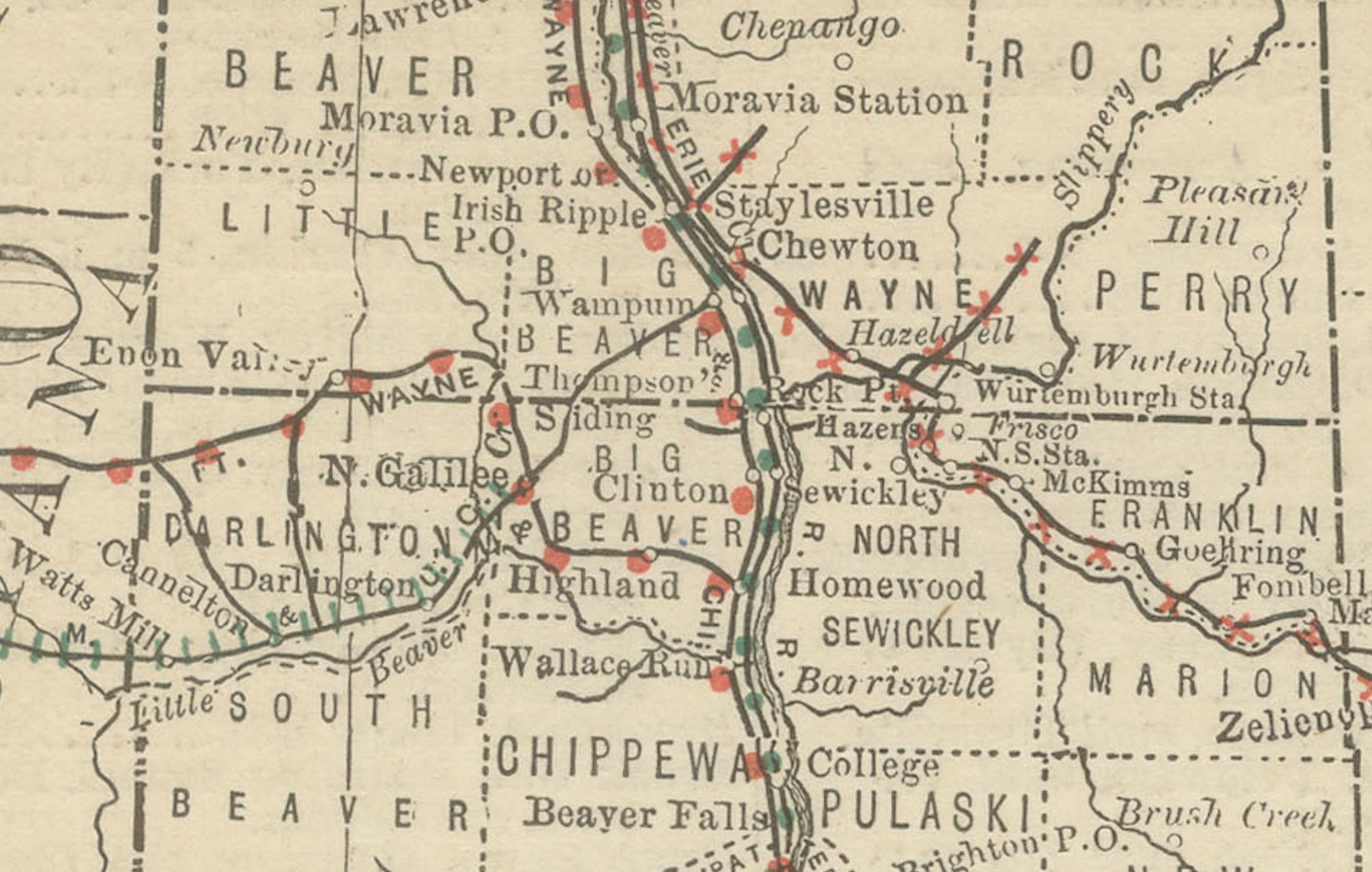 Mapa Antiguo del Sudoeste de Pensilvania c.1888 - Condados y Ciudades del Estado de Keystone Grabado en venta
