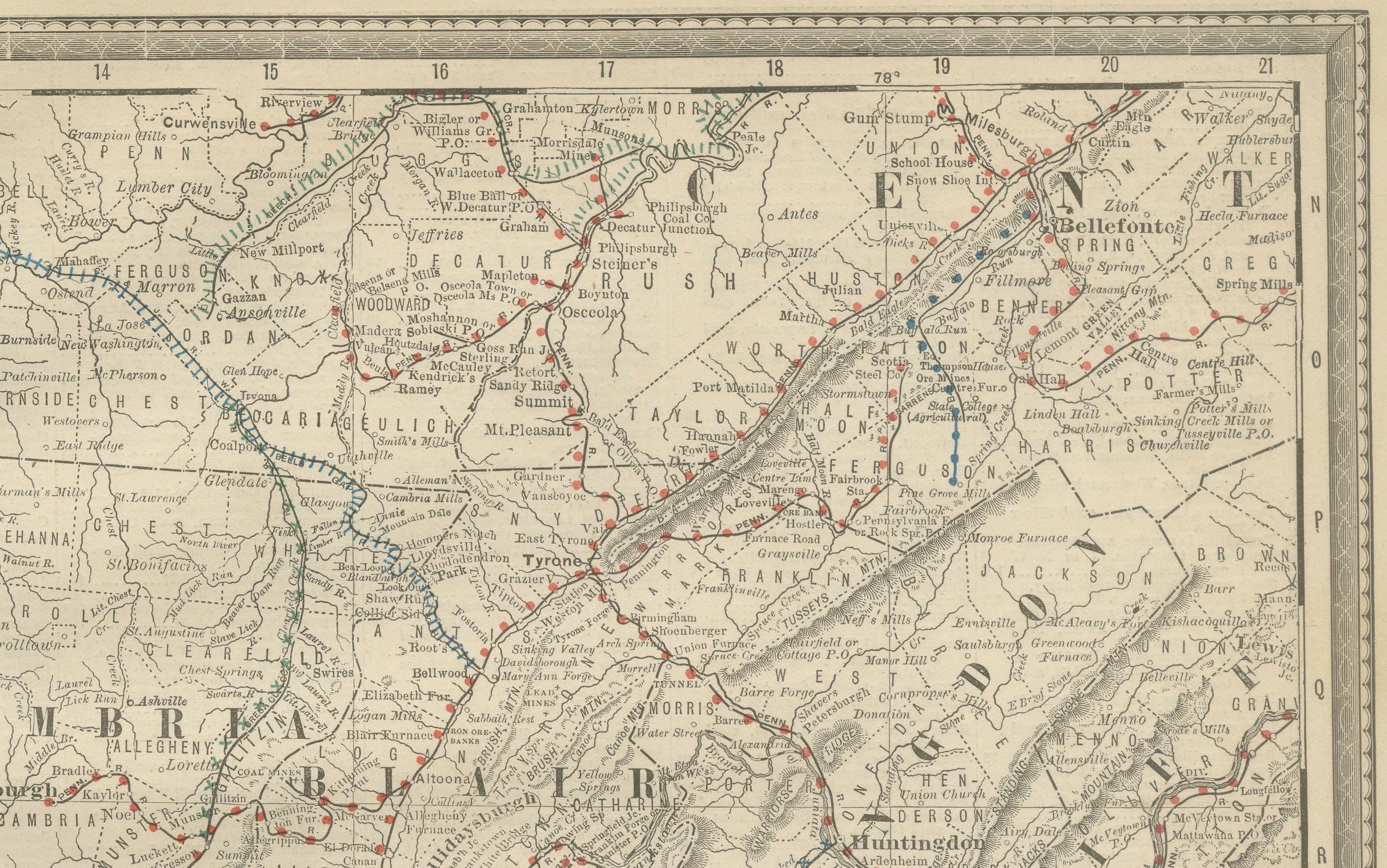 Mapa Antiguo del Sudoeste de Pensilvania c.1888 - Condados y Ciudades del Estado de Keystone en venta 2