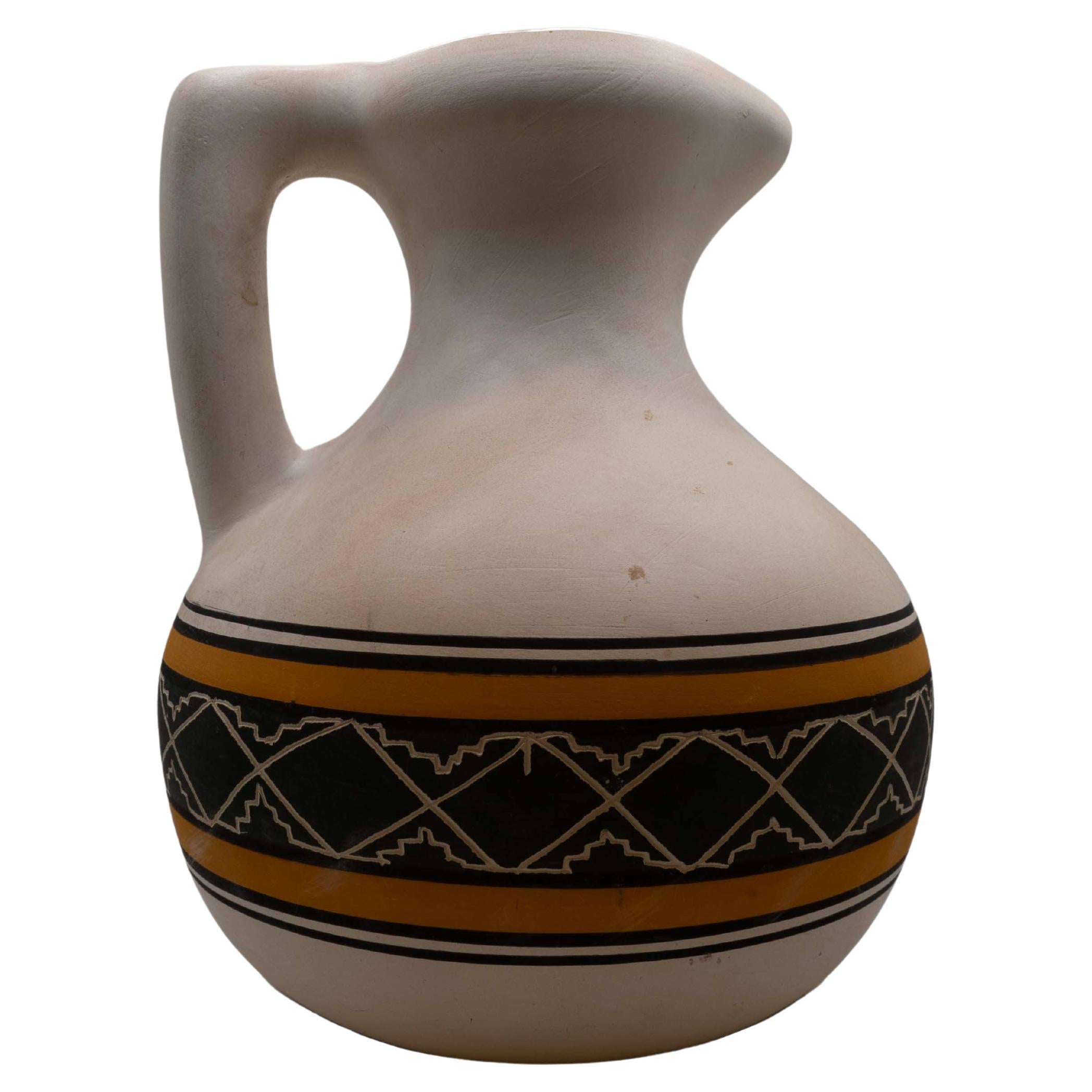 Southwestern Signed Ute Mountain Tribe Native American Pottery Jug Round Pitcher